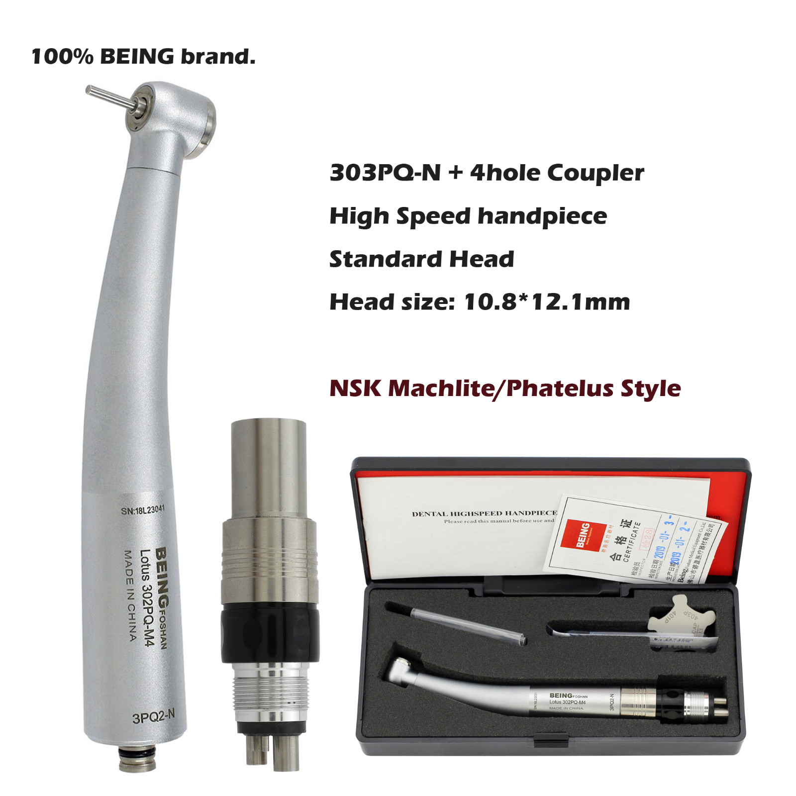 BEING Dental Turbine High Speed Handpiece Fits NSK Phatelus Coupling 4 Holes