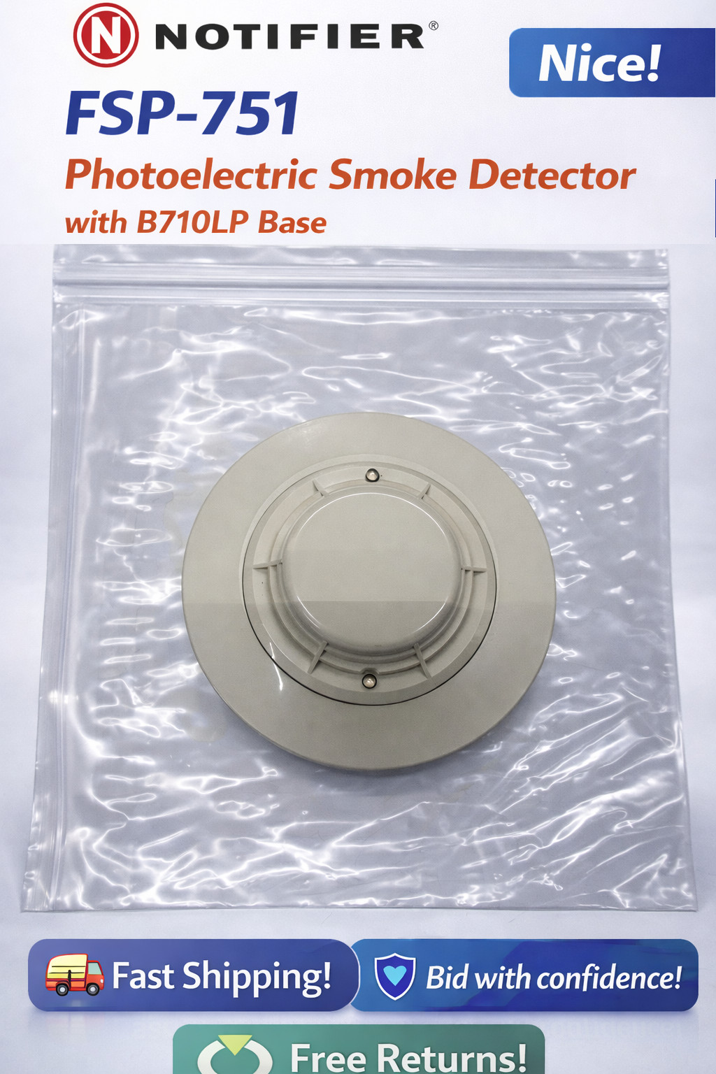 🍀 NICE! Notifier FSP-751 Photoelectric Smoke Detector w/ B710LP Base LOT AVAIL