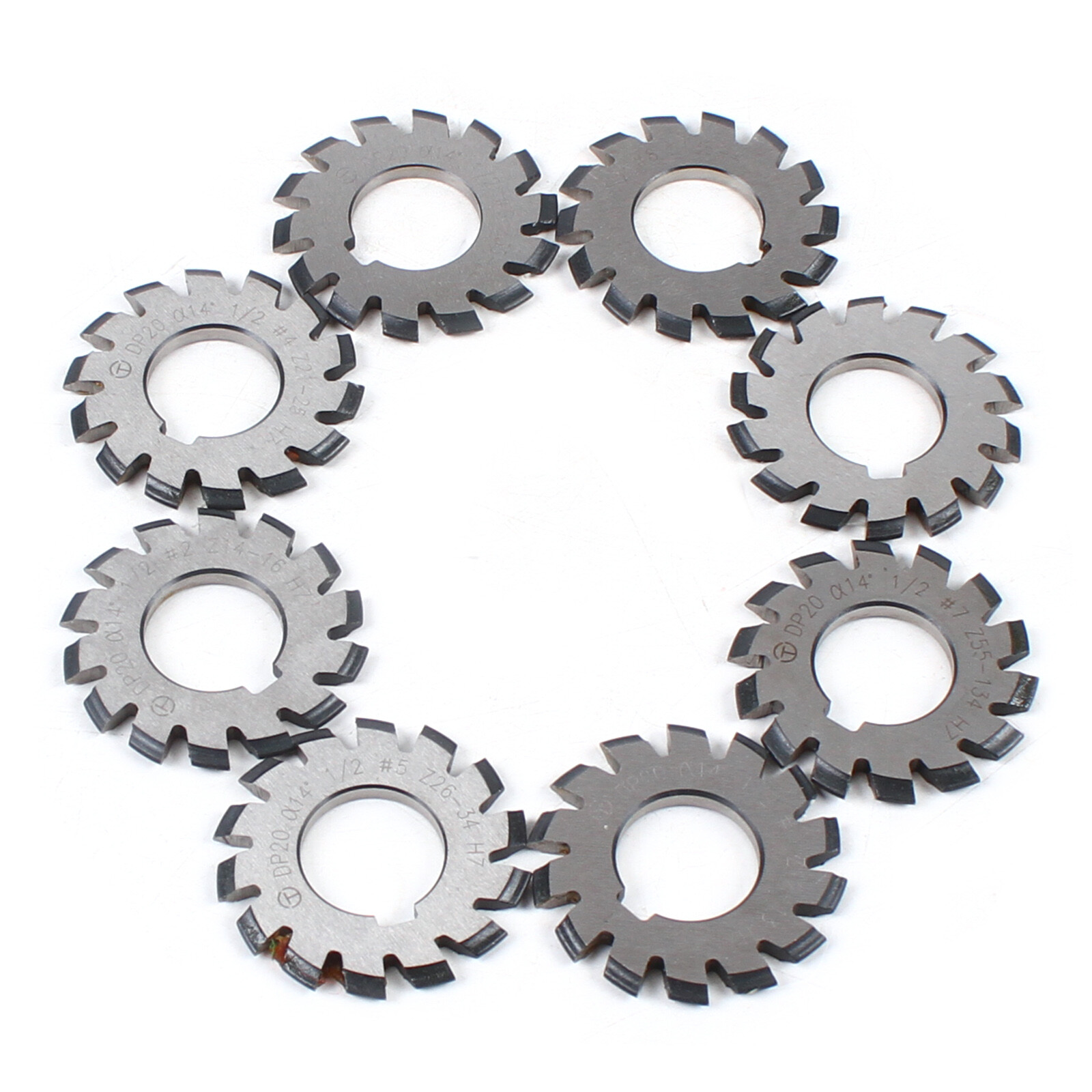 8 Pcs/Set 14.5° Involute Gear Cutter DP8 DP10 DP16 DP20 DP22 PA14-1/2 HSS 8H Set