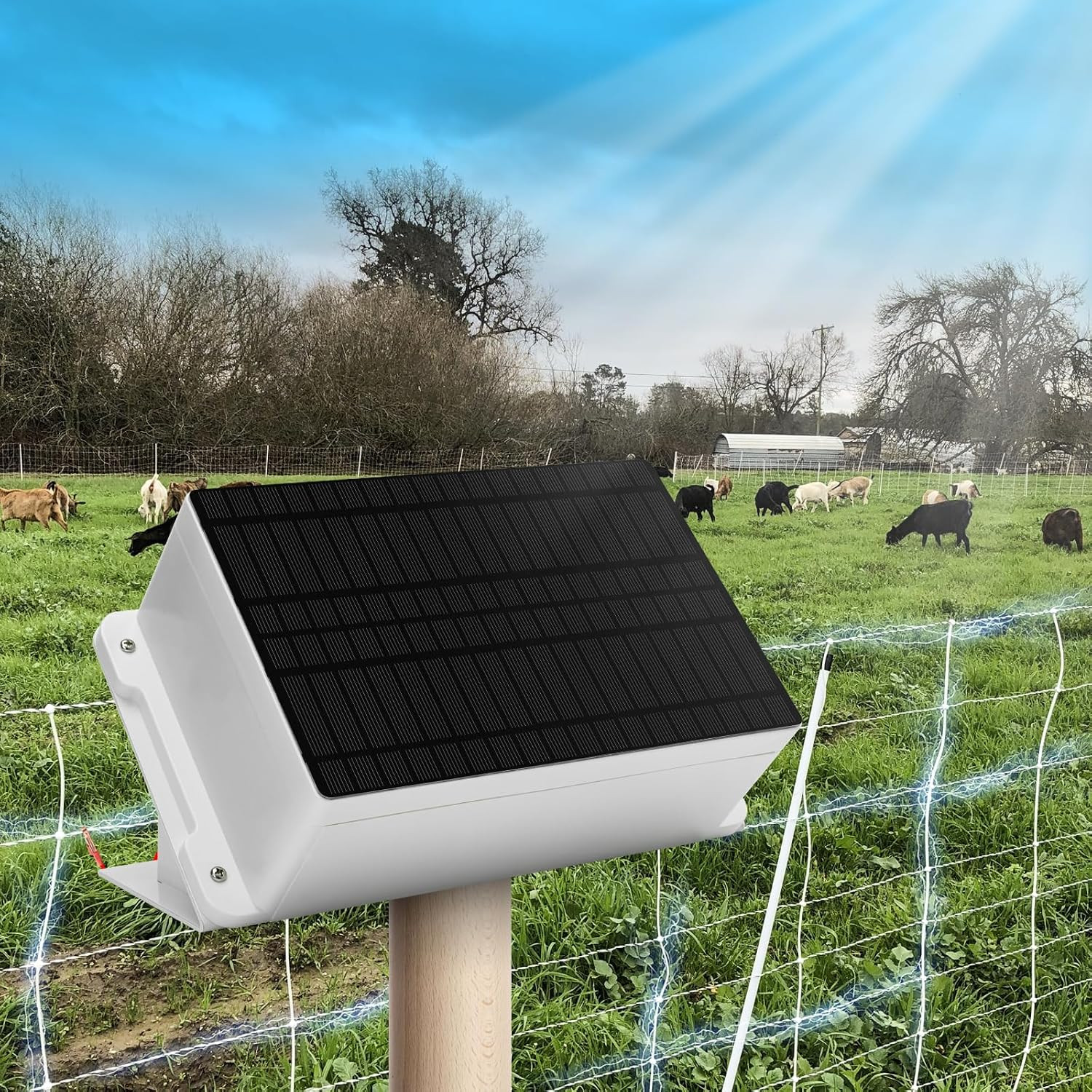 Solar Fence Charger – Solar Electric Fence Energizer for up to 5.6 Miles, 0.2 J