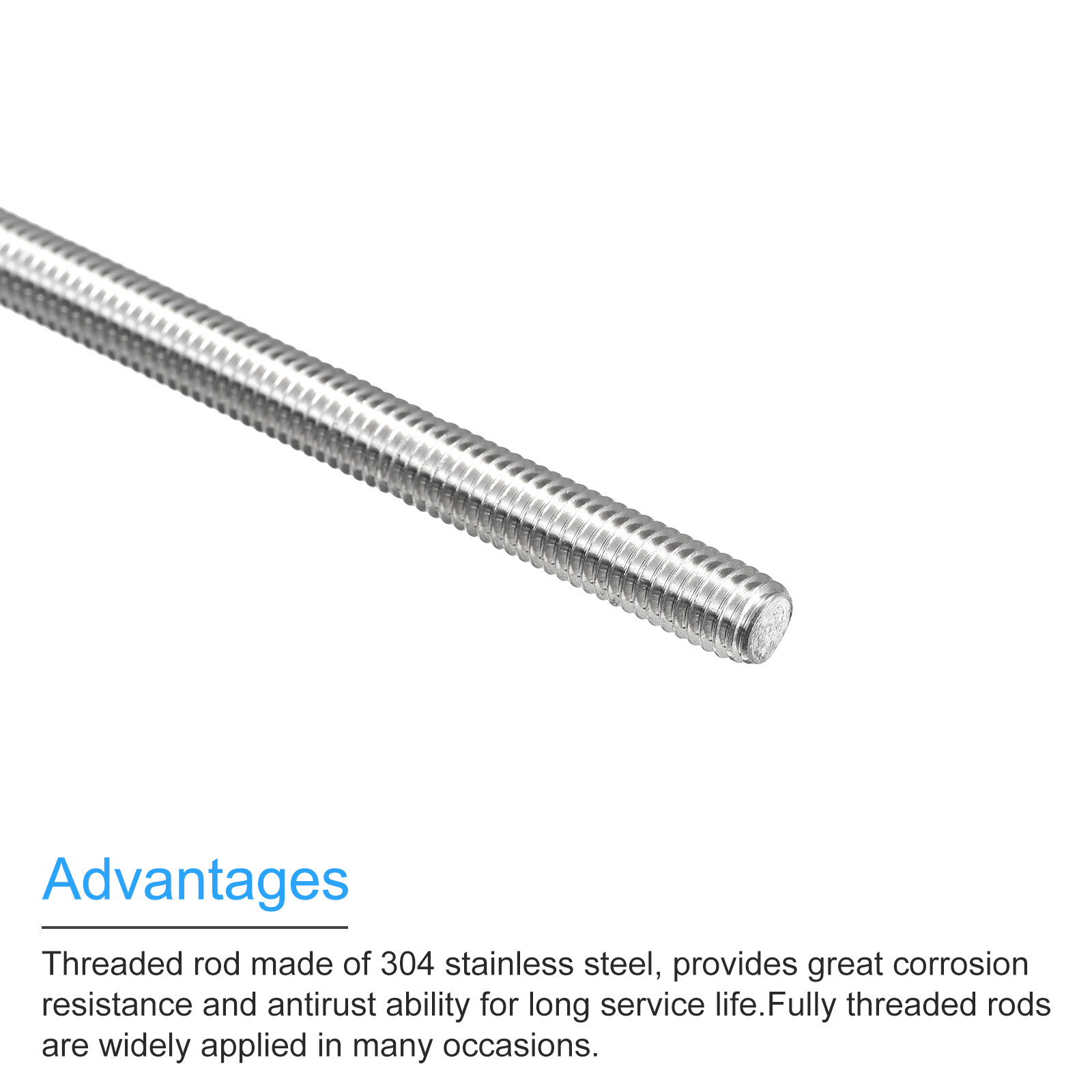4Pcs Fully Threaded Rod M6x500mm 1mm Pitch 304 Stainless Steel Right Hand