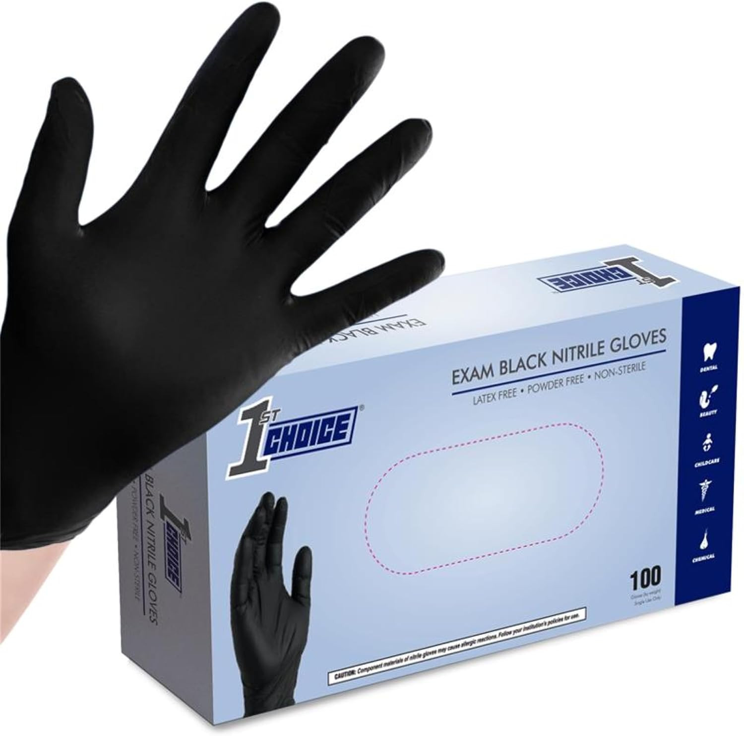 1st Choice Black Nitrile Gloves Disposable Latex Free – Exam Grade Bla