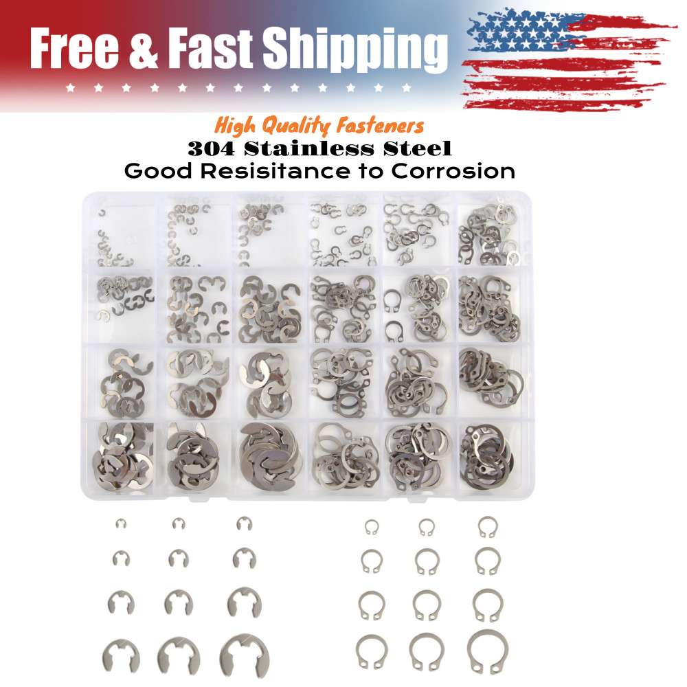 327Pcs Stainless Steel E-Clip Circlip Kit Retaining Ring Assortment Set 24 Sizes