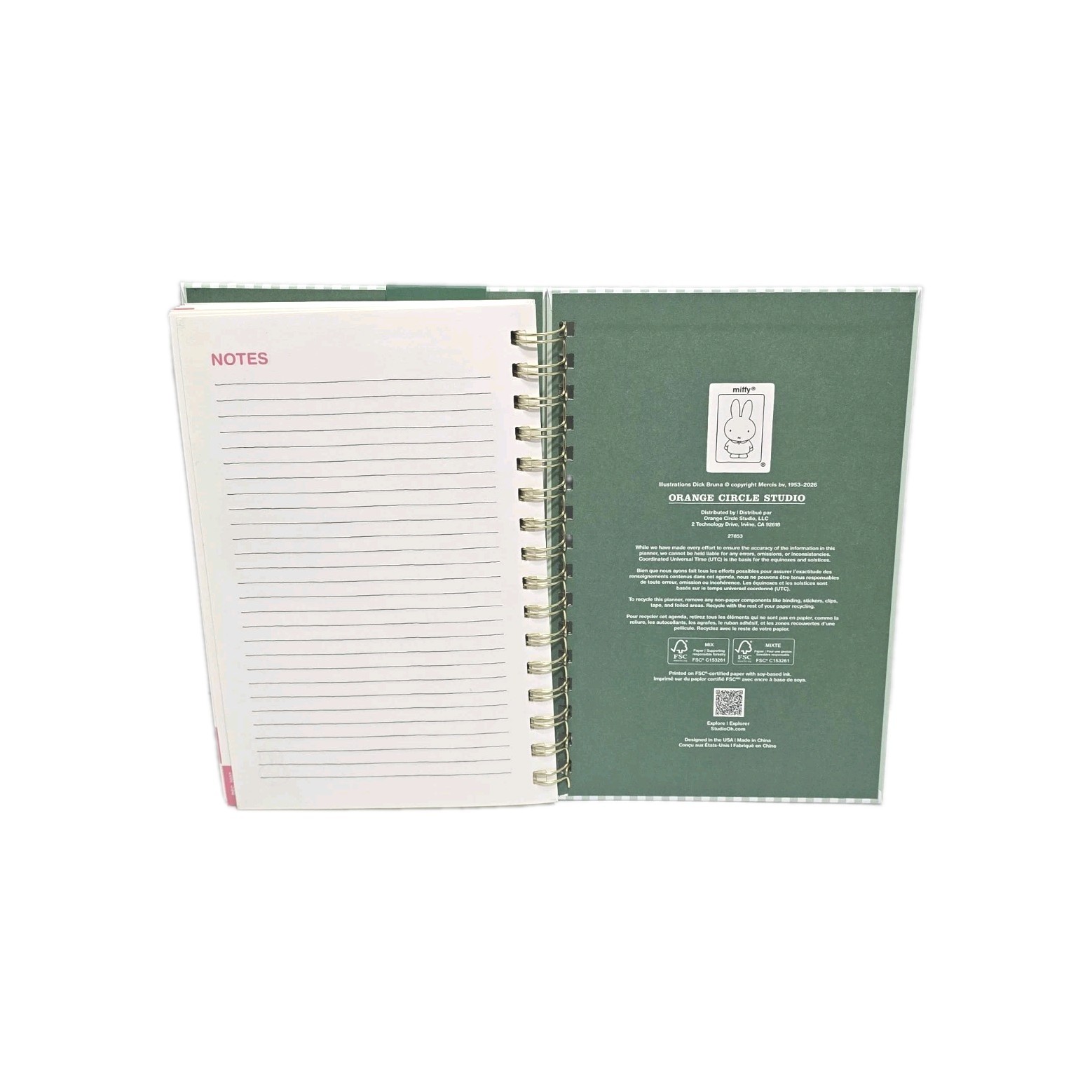 Miffy Green & White Weekly Planner: Aug 2026 – Dec 2027 New