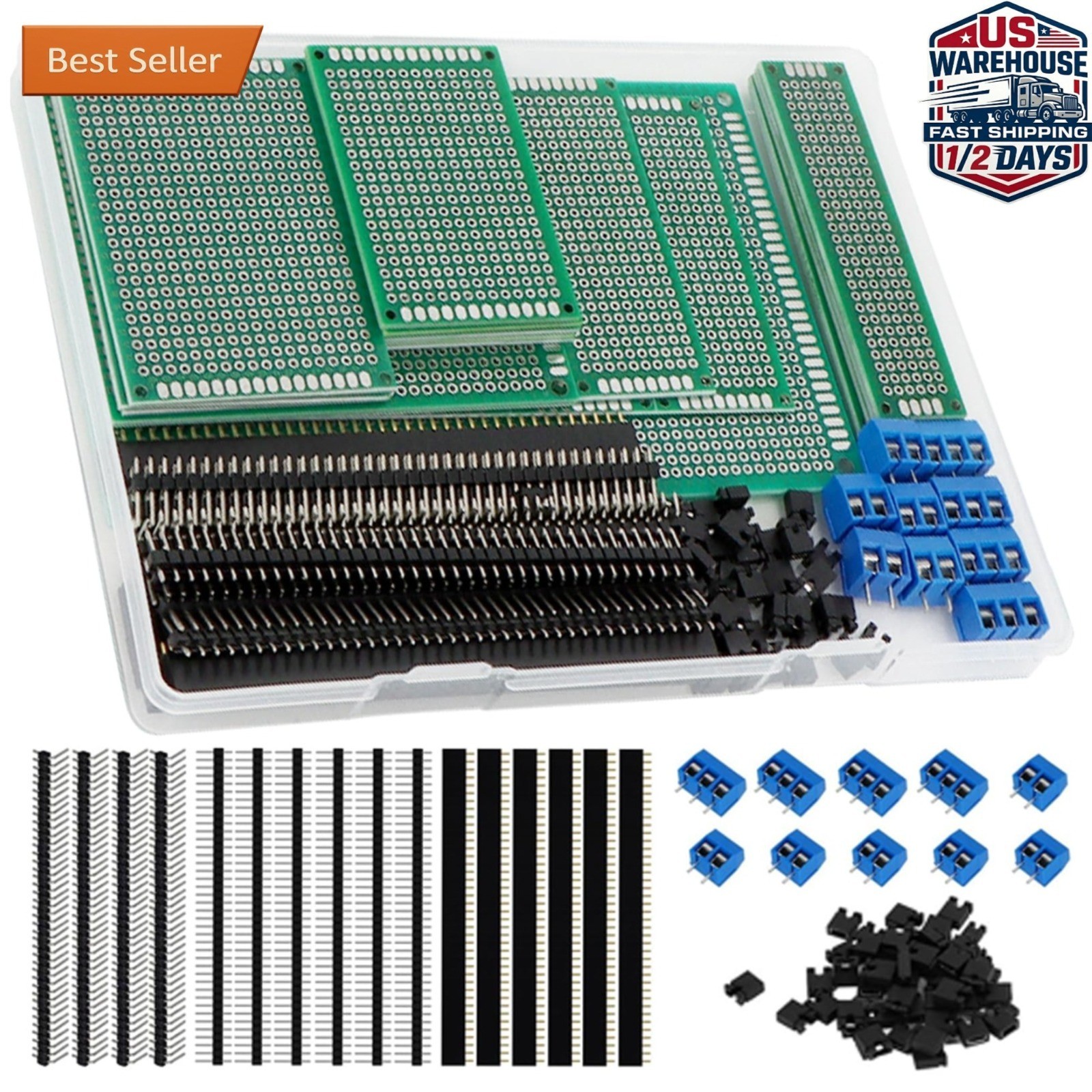 174-Piece PCB Circuit Board Prototype Kit for Arduino, Double-Sided Boards