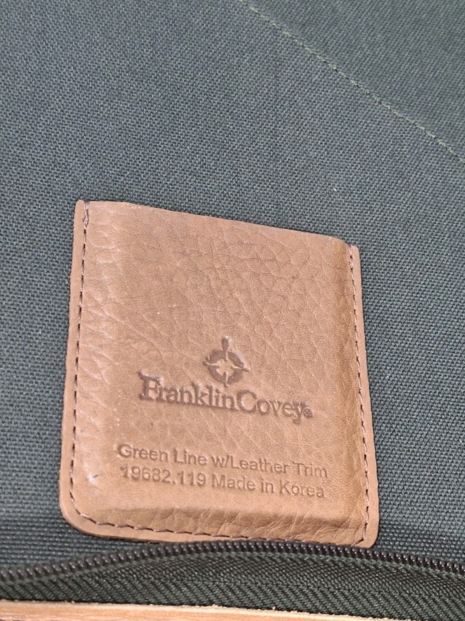 Vtg Franklin Covey Planner Green Canvas Tan Leather Trim 8×10 Full Zip Closure