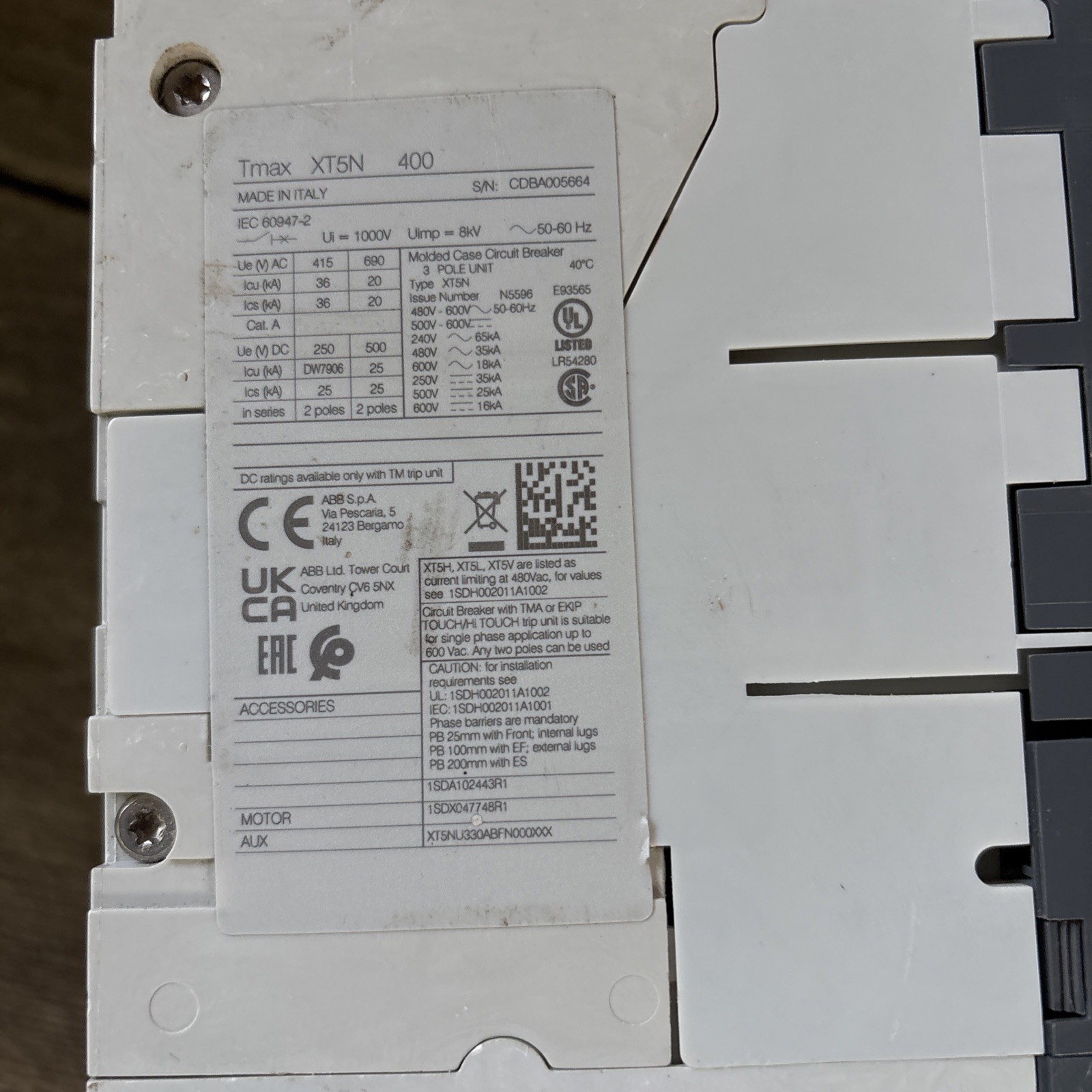 Lot Of 2 !!! ABB SACE XT5N 400 Circuit Breaker