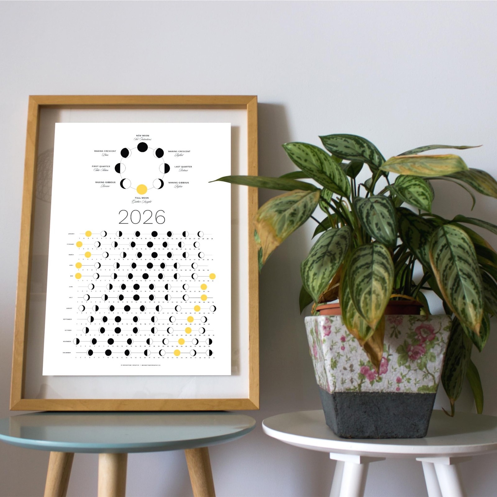 2026 Light Moon Phase Calendar (SHIPS FLAT) Hangable Lunar Wall 2026
