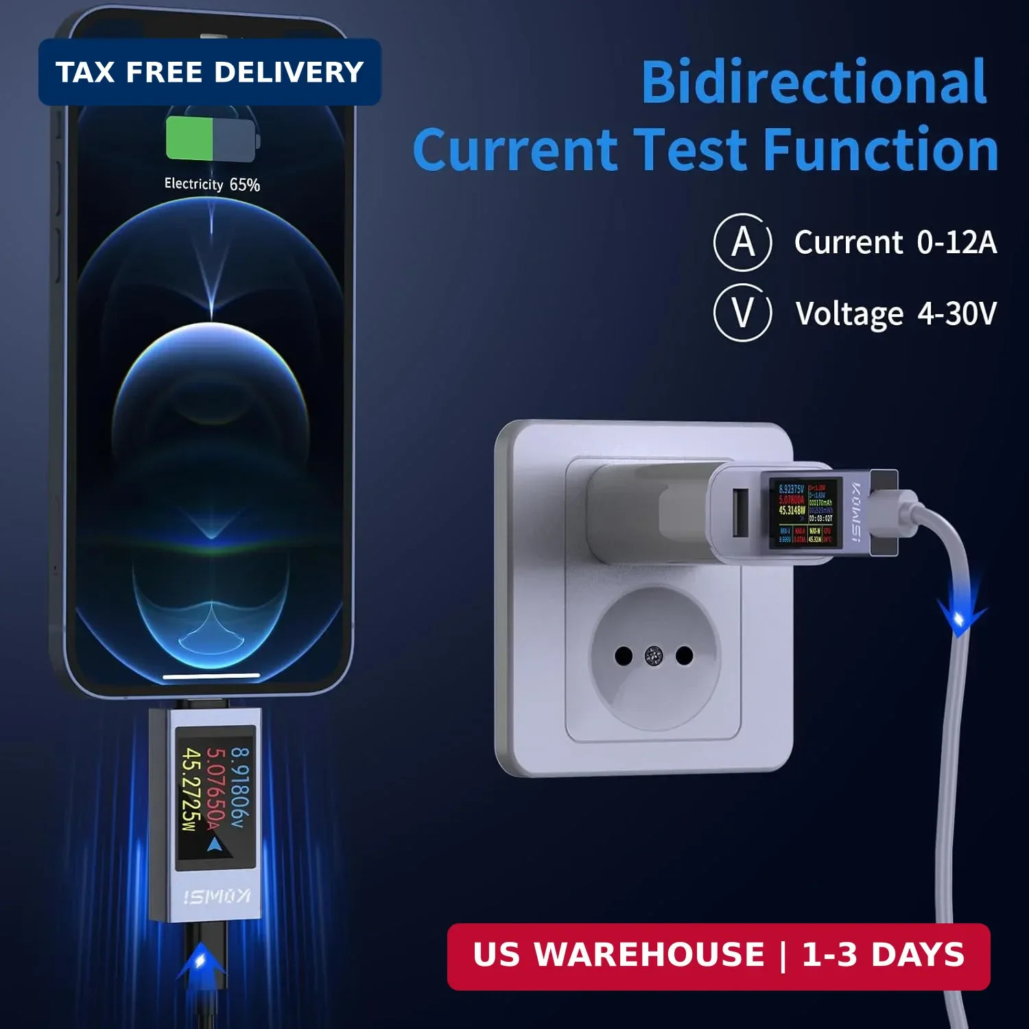 360W USB C Tester Power Meter, 4-30V 0-12A Type-C PD Tester Digital Multi