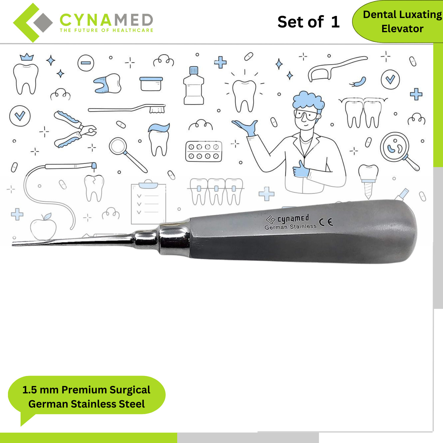 Cynamed Dental Luxating Elevator 1.5 mm Premium Surgical German Stainless Steel
