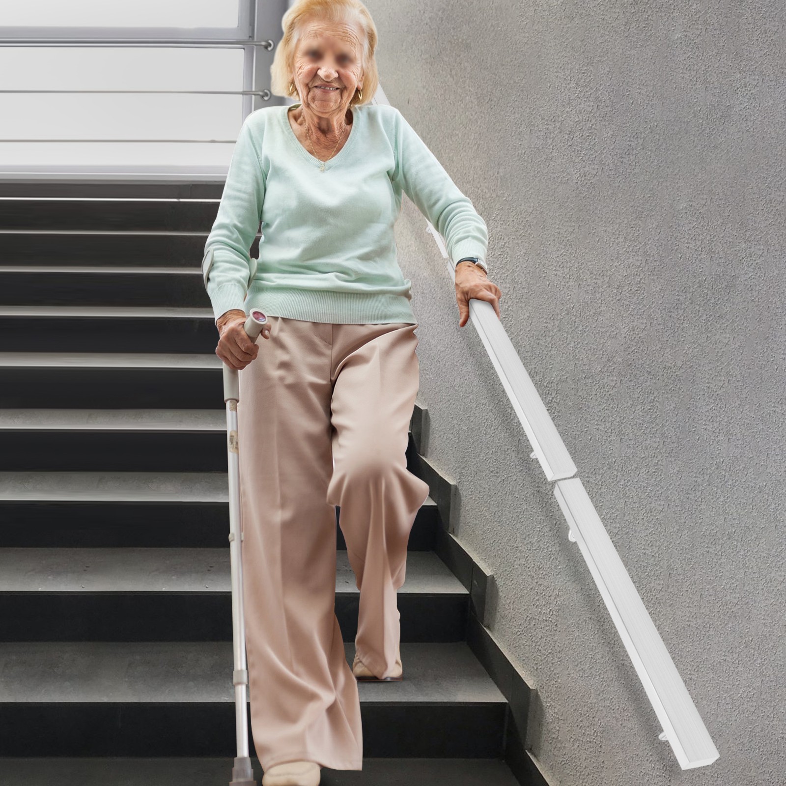 3.05M Stainless Stair Rail 101×9.8cm – Baking Paint Rectangle, Wall Mount