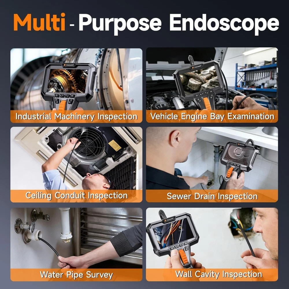 FOXWELL Elite Dual Lens 2-Way 220° Articulating Borescope, 0.25in Ultra-Slim …