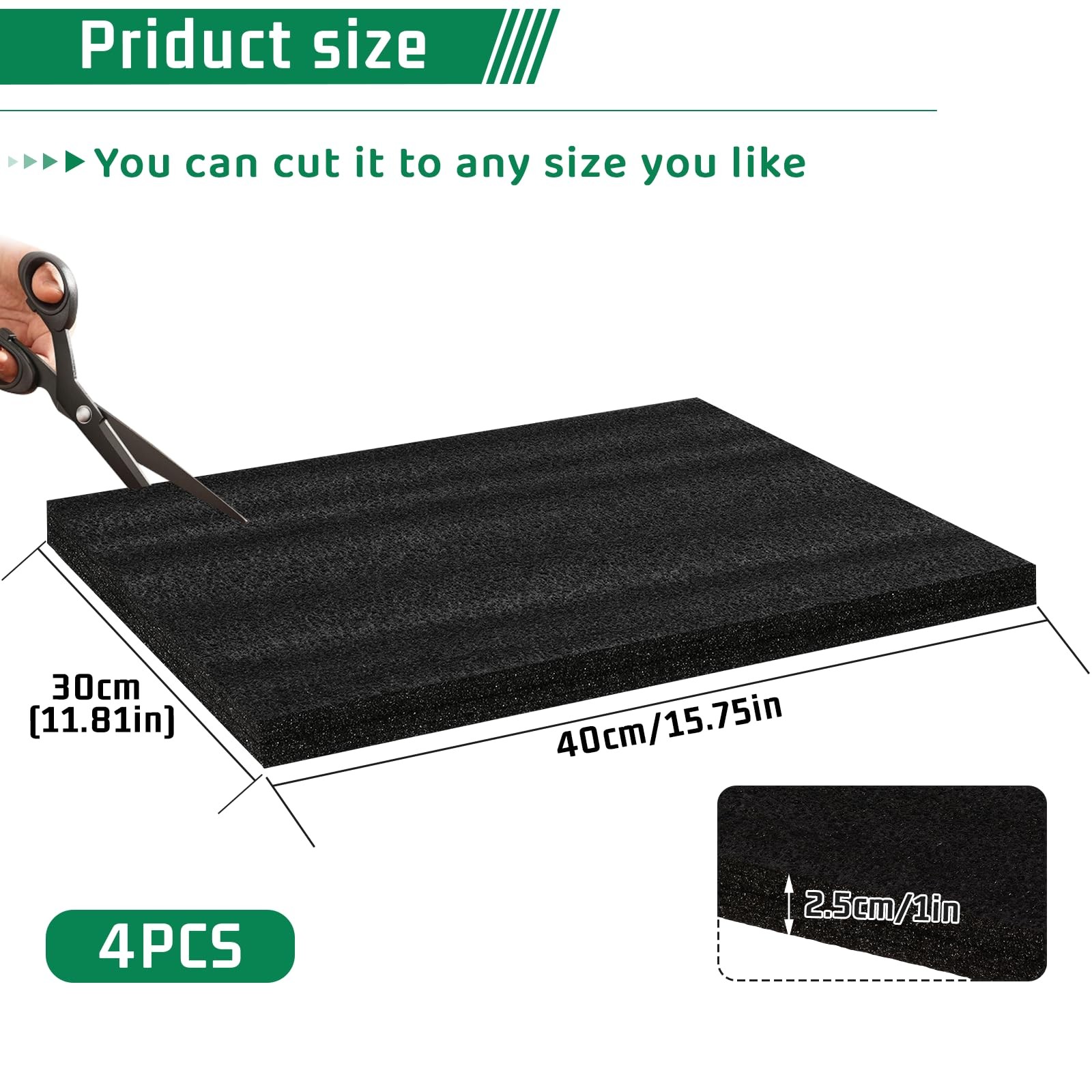 4 PCS 16x12x1 Inch Polyurethane Foam Inserts For Cases Packing Black Craft Sheet