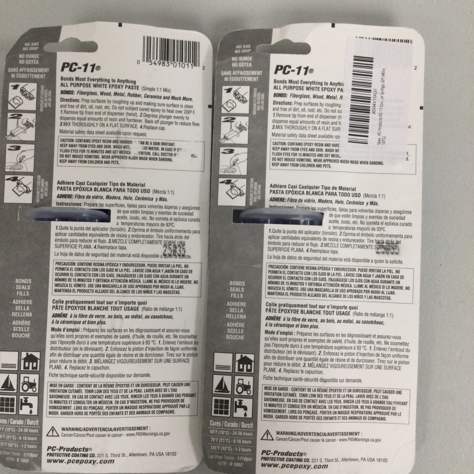 LOT OF 2 PC-11 1oz Epoxy Adhesive Paste – Bonds Wet Dry & Underwater for Repairs