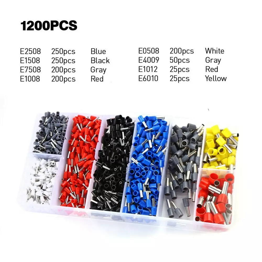 1200PCS Cable Wire Cord Pin End Bootlace Ferrule Terminals Crimp Connectors Kit