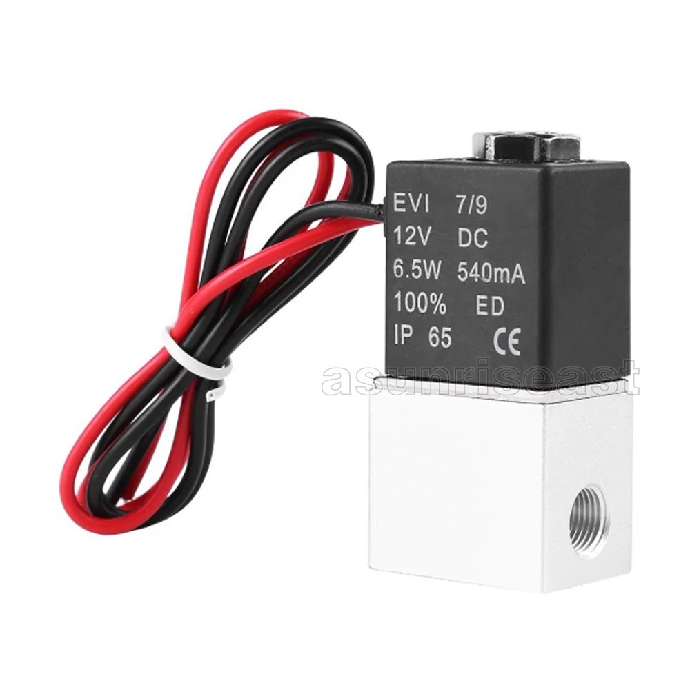 Pre-wired 12V DC Pneumatic Solenoid Valve 2 Way 2 Position Lead Wires + Fittings