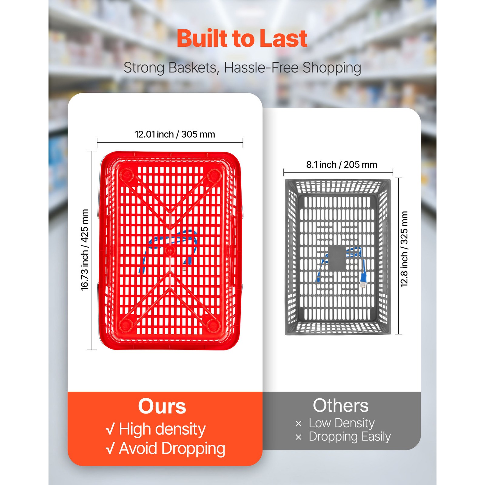 Uimoso 12 Stackable Plastic Shopping Baskets with Handles, Red for Grocery Use