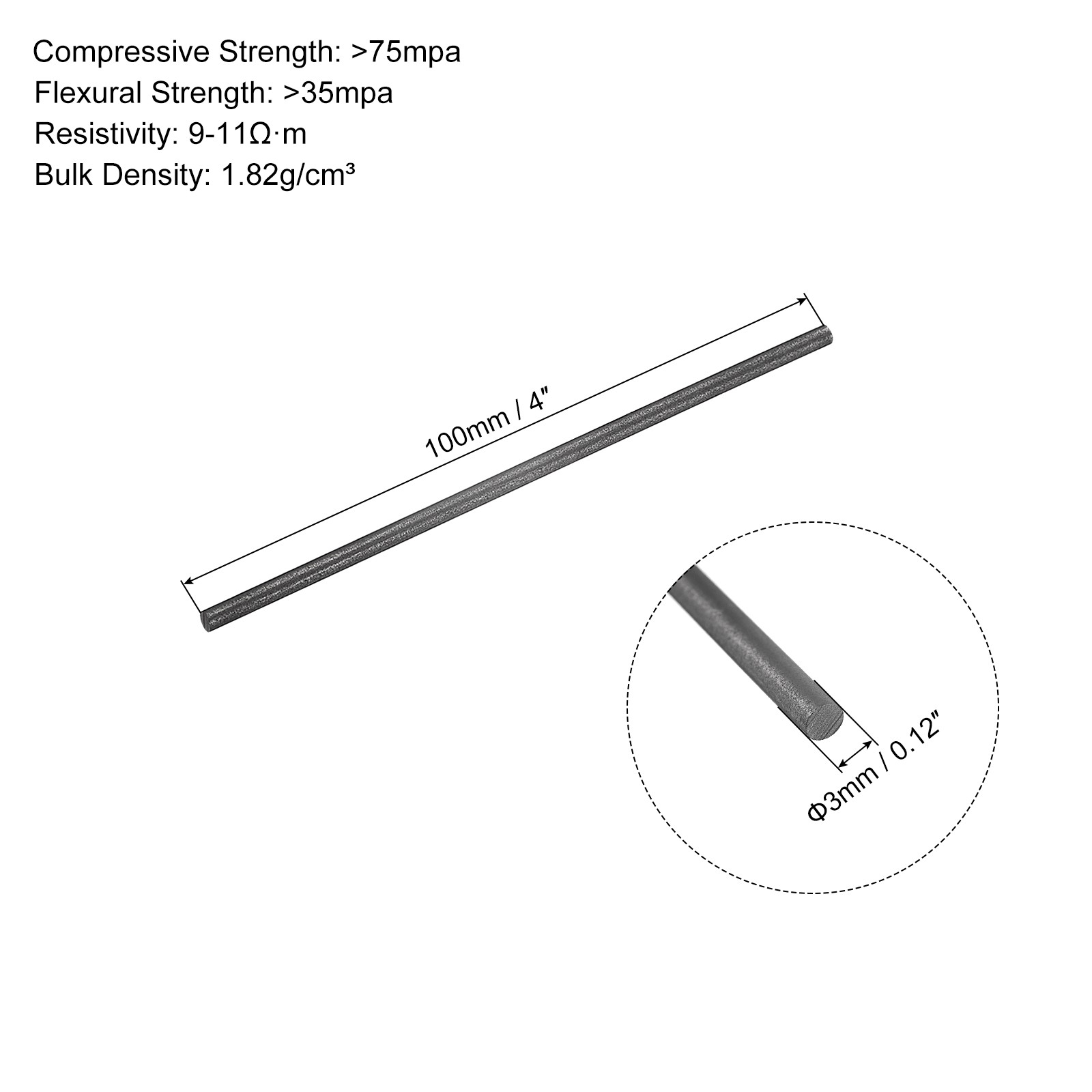 5Pcs Graphite Rod Graphite Stirring Rod Cylinder Stick Carbon Rod 100x3mm Black
