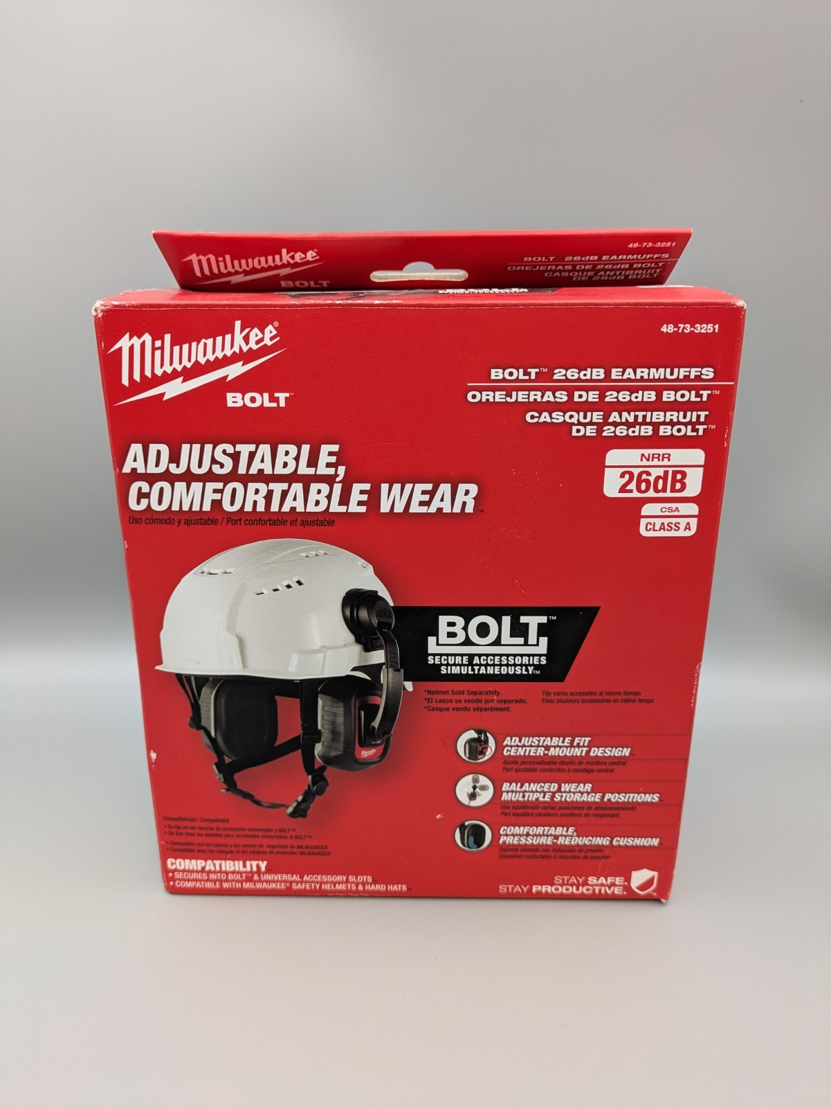 Milwaukee 48-73-3251 BOLT 26dB Earmuffs ANSI S3.19-1974 CLASS A