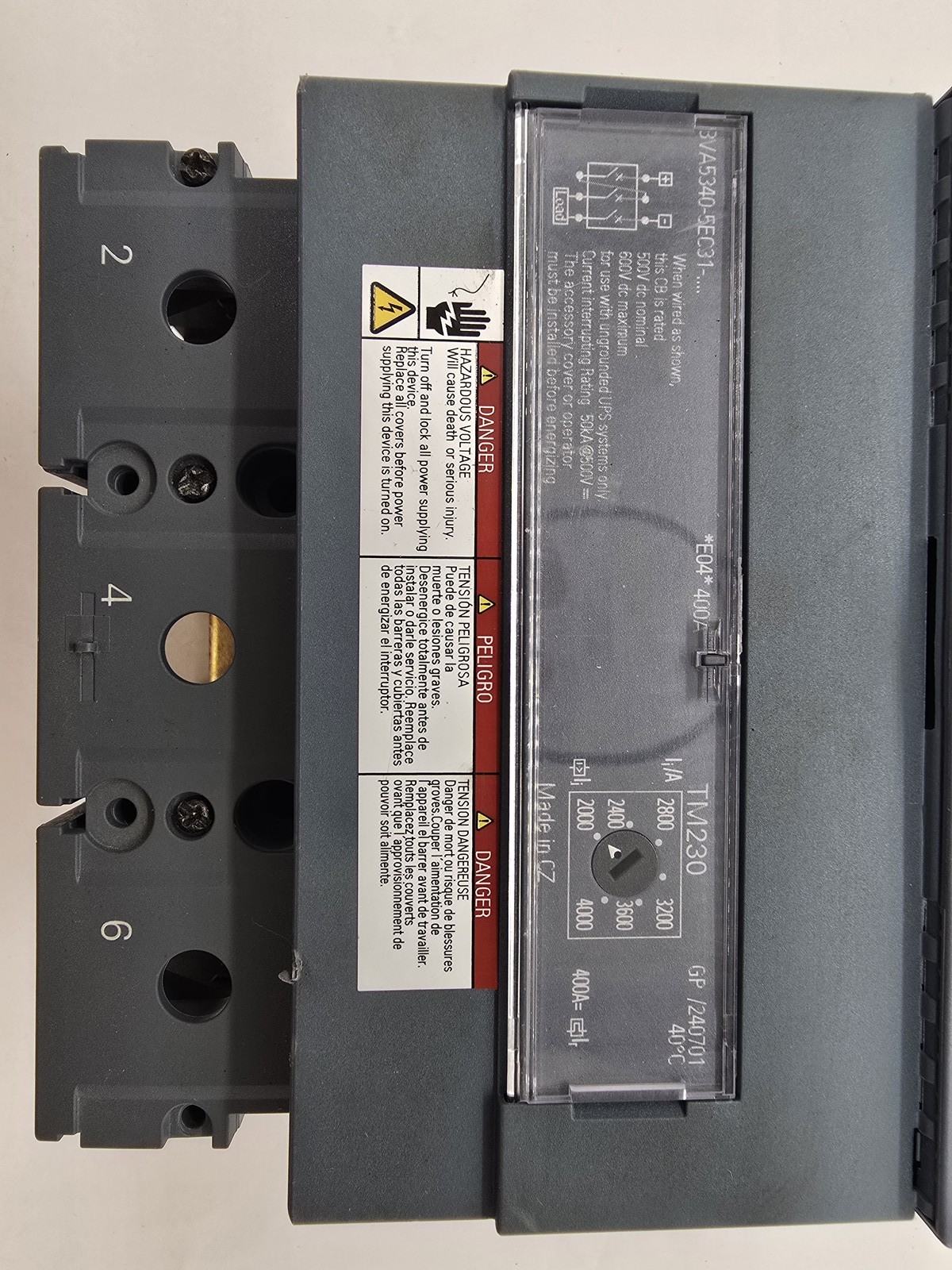 Siemens 3VA5340-5EC31-0AA0 Bolt On Circuit Breaker 400A 600VAC Max 3P 50/60Hz
