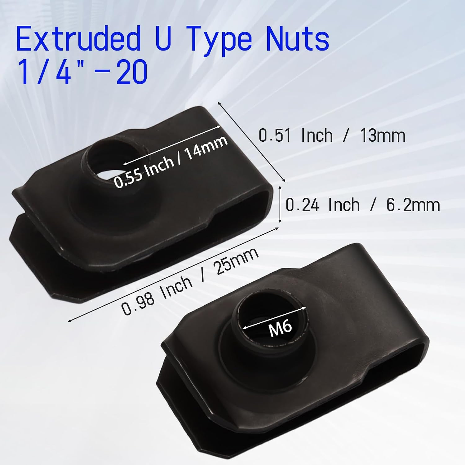 25 Pcs M6 U Clip Nuts Black Manganese Steel Automotive Fender Bumper Fasteners
