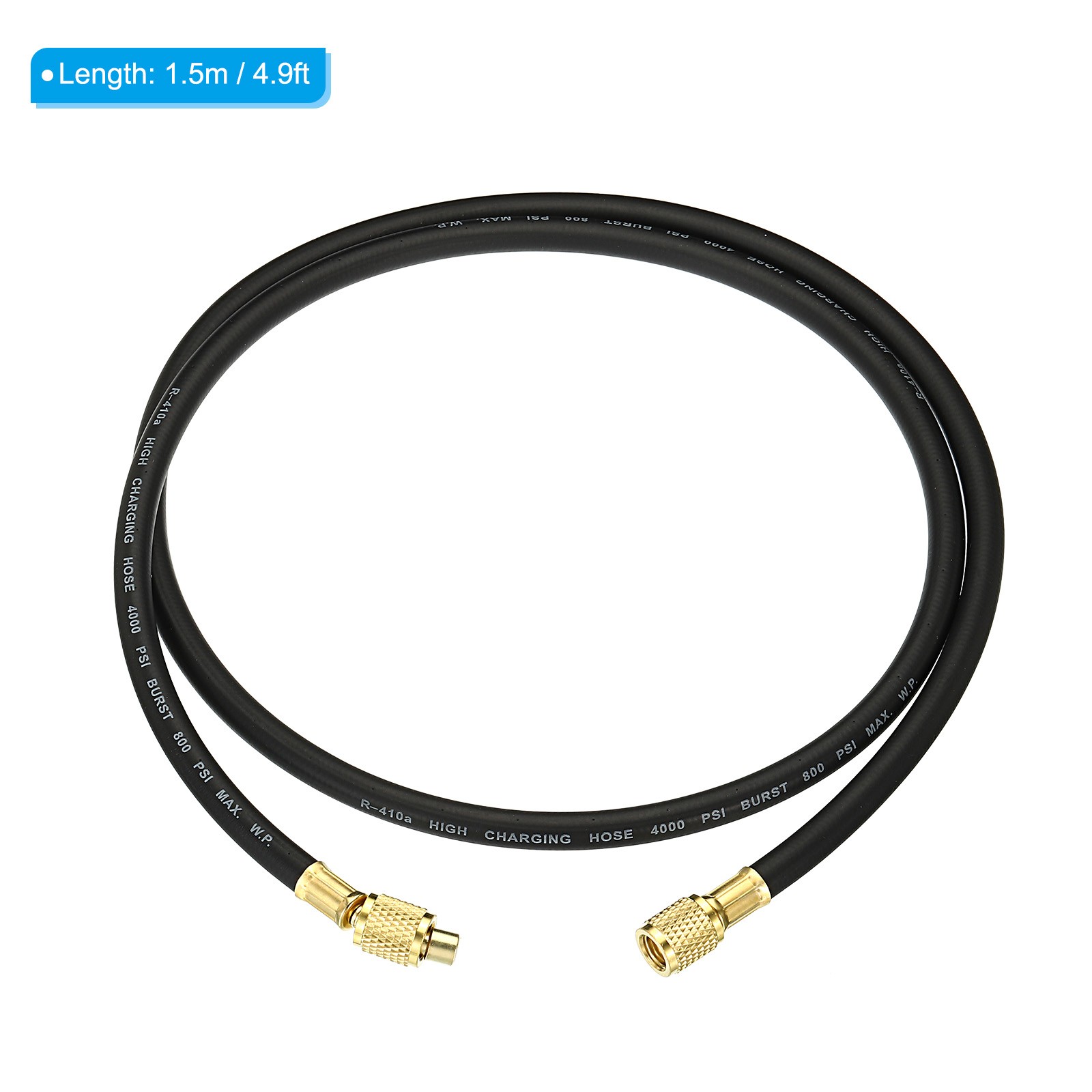 800PSI 4000PSI 4.9ft 1/4 SAE Refrigerant Charging Hose Black for Refrigeration