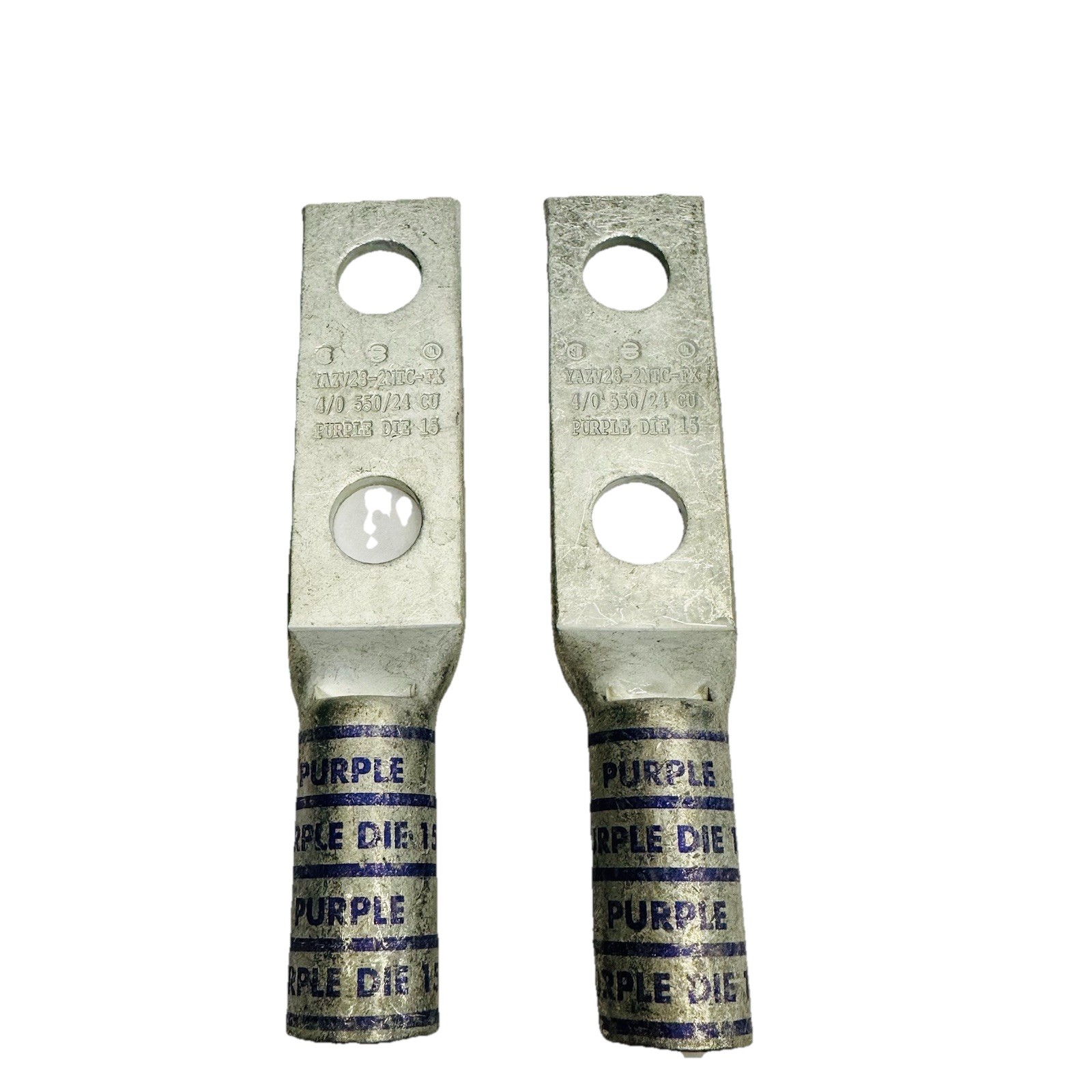 LOT OF 2) BURNDY YAZV28-2NTC-FX COMPRESSION LUG PURPLE DIE 15