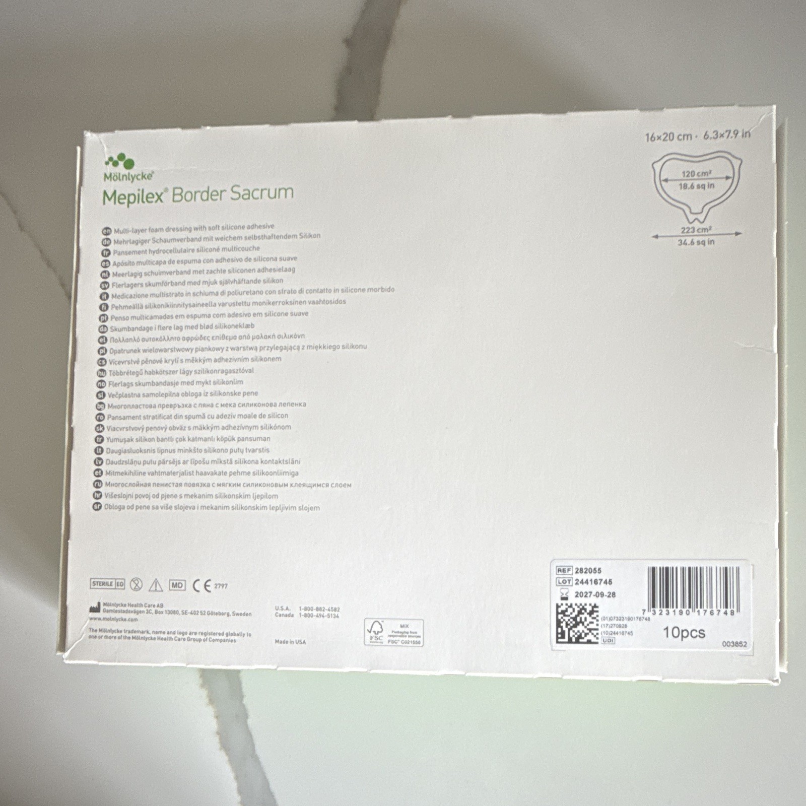 Mölnlycke Mepilex Border Sacrum Foam Dressing 16x20cm 10pcs MPN 282055