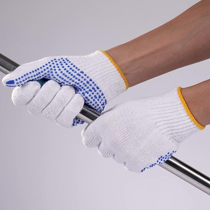 48 Pairs Cotton Work Gloves with Blue PVC Dots – Reusable, Anti-Slip Grip