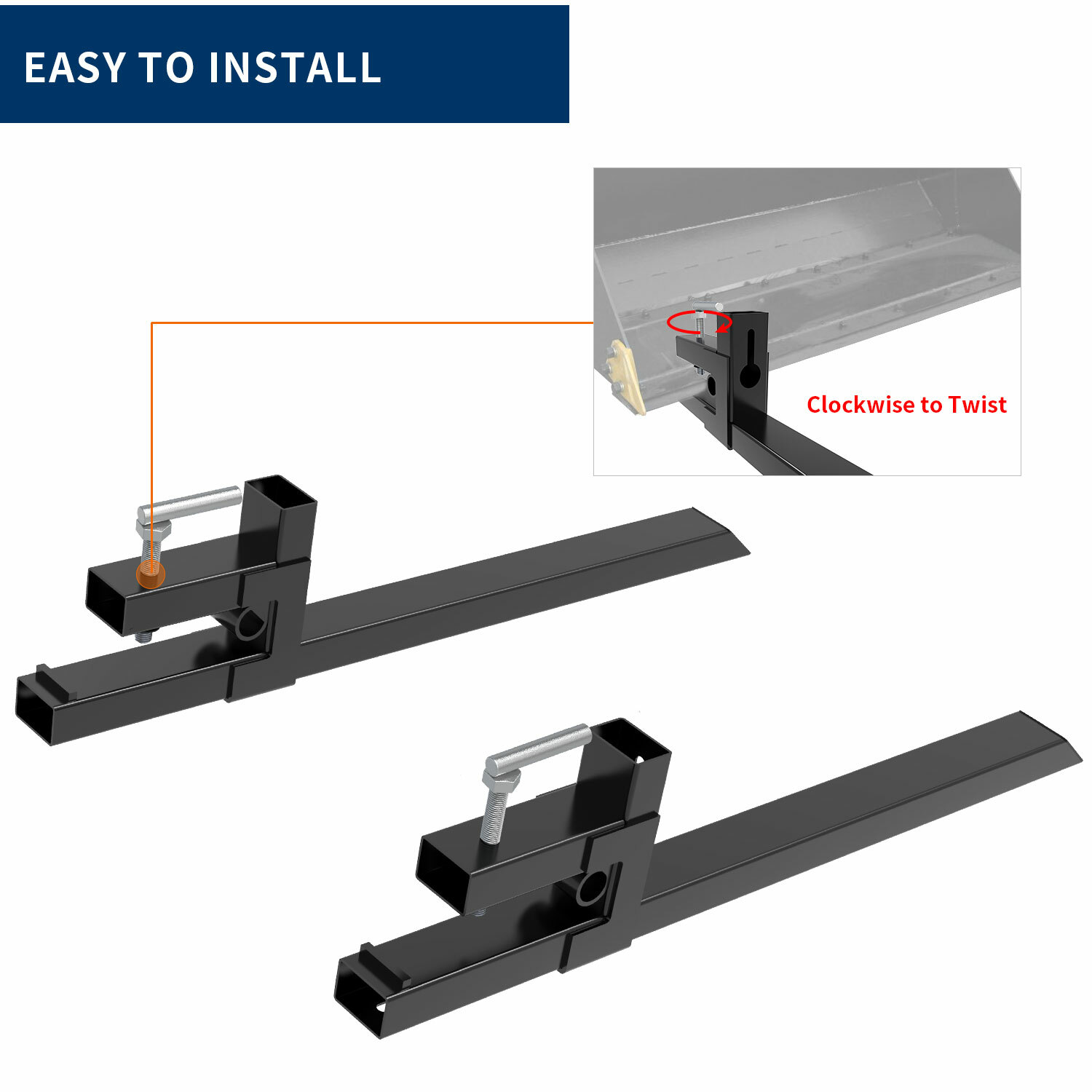 60″ Clamp on Pallet Forks 4000lb Loader Bucket Skid Steer Tractor Stabilizer Bar
