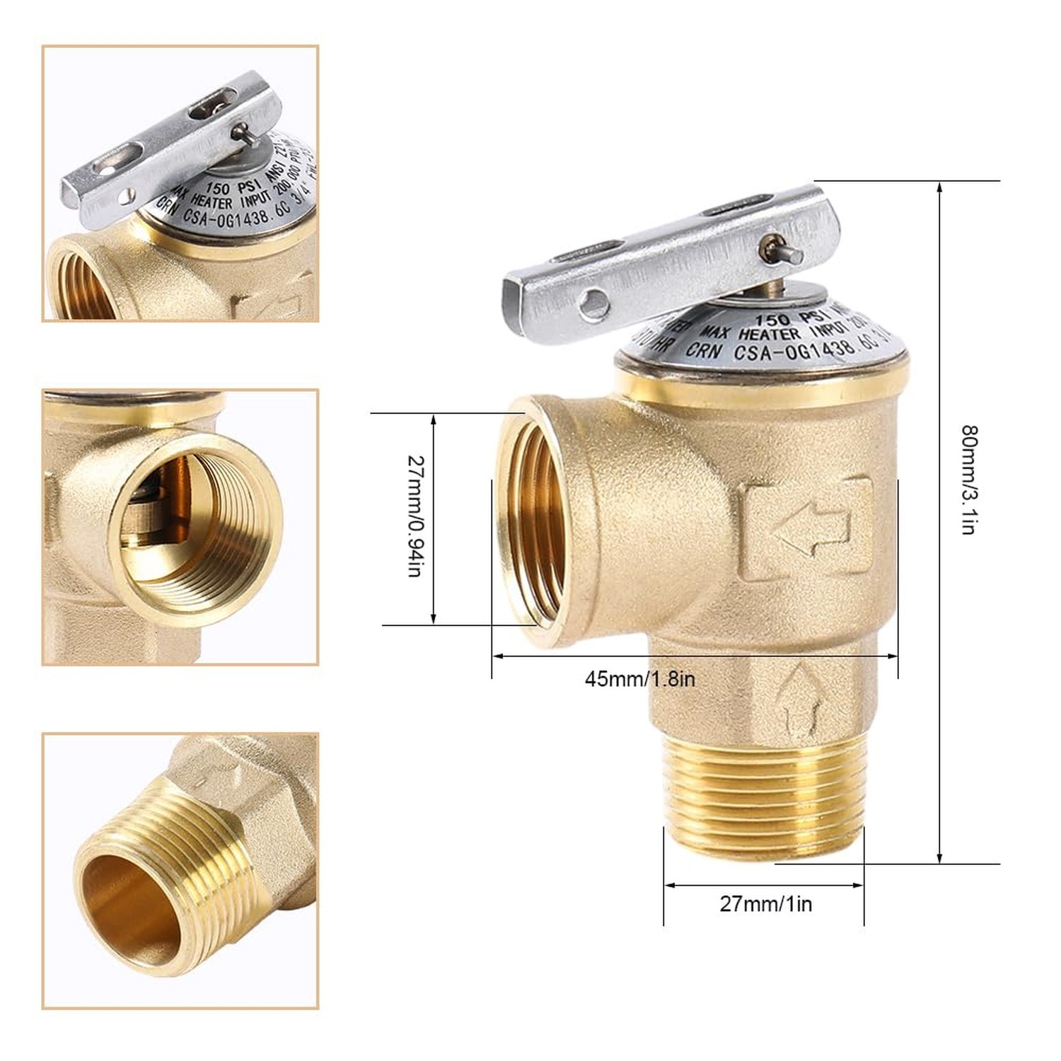 150PSI Temperature and Pressure Relief Valve 3/4″ NPT Threaded, Push to Conne…