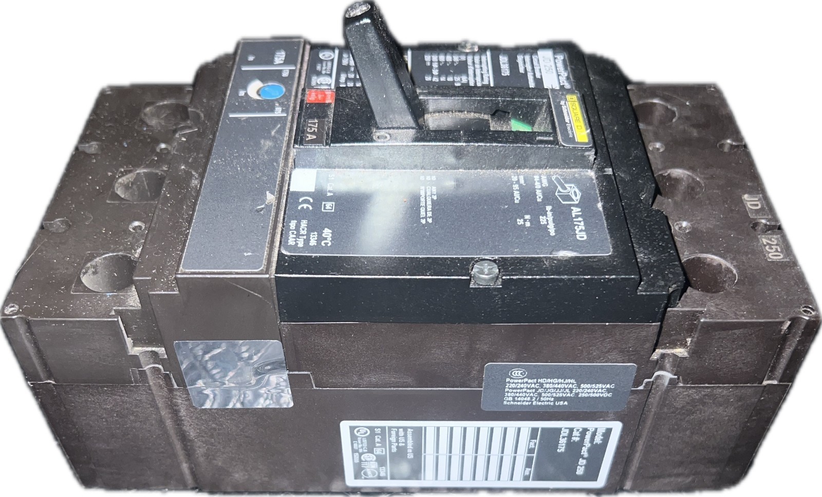 Square D JDL36175 PowerPact JD250 175A 3P 600V Circuit Breaker AL175JD