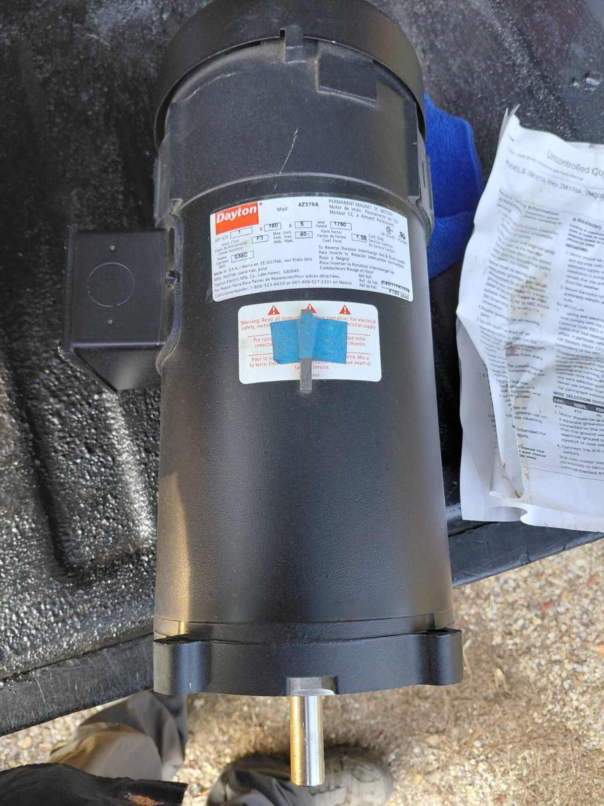 Dayton Permanent Magnet DC Motor 4Z378A, 180 VDC, 1 HP, 1750 RPM, 5 Amp, S56C
