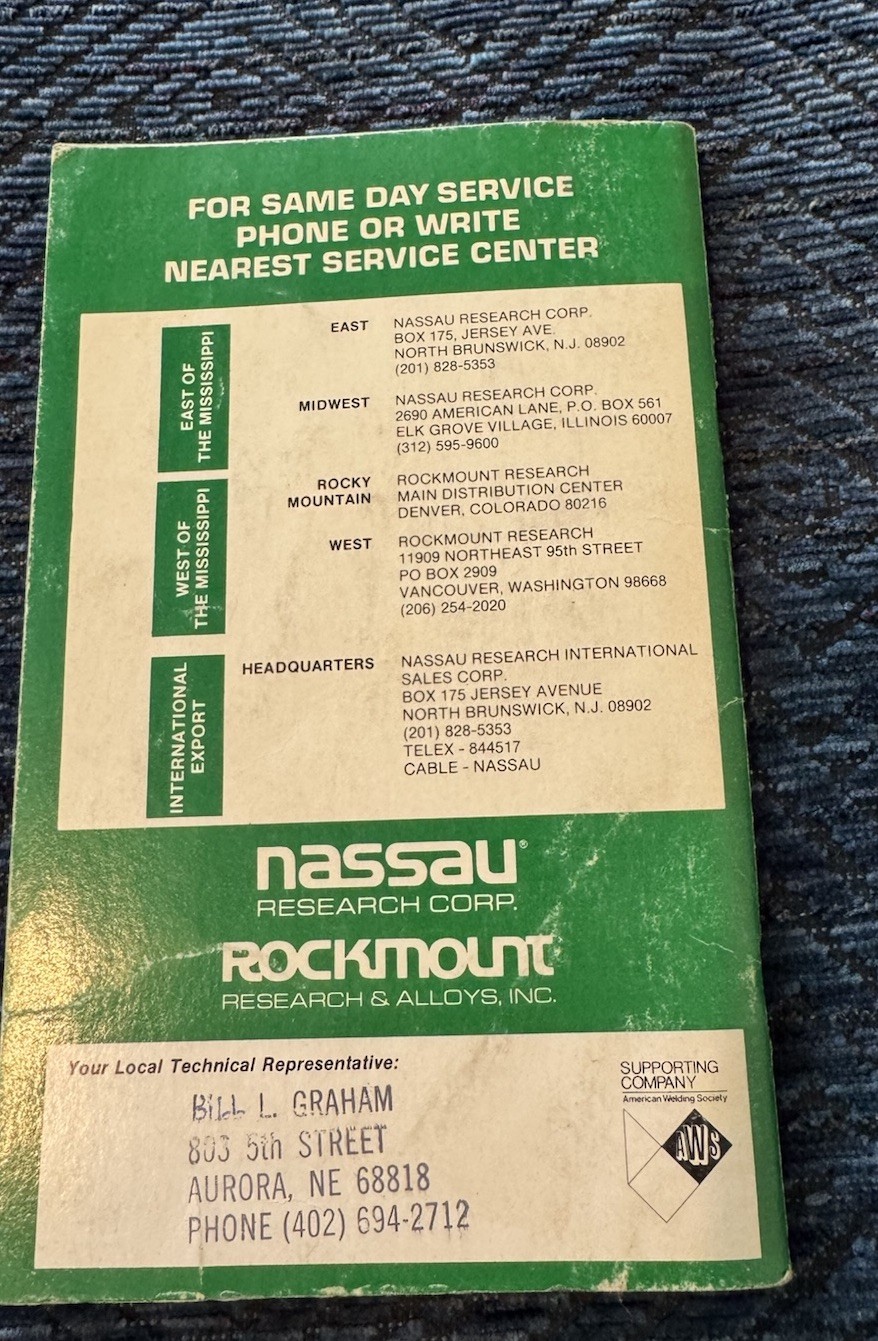 1984 Nassau Rockmount Welding Manual, Softcover, 96 pages