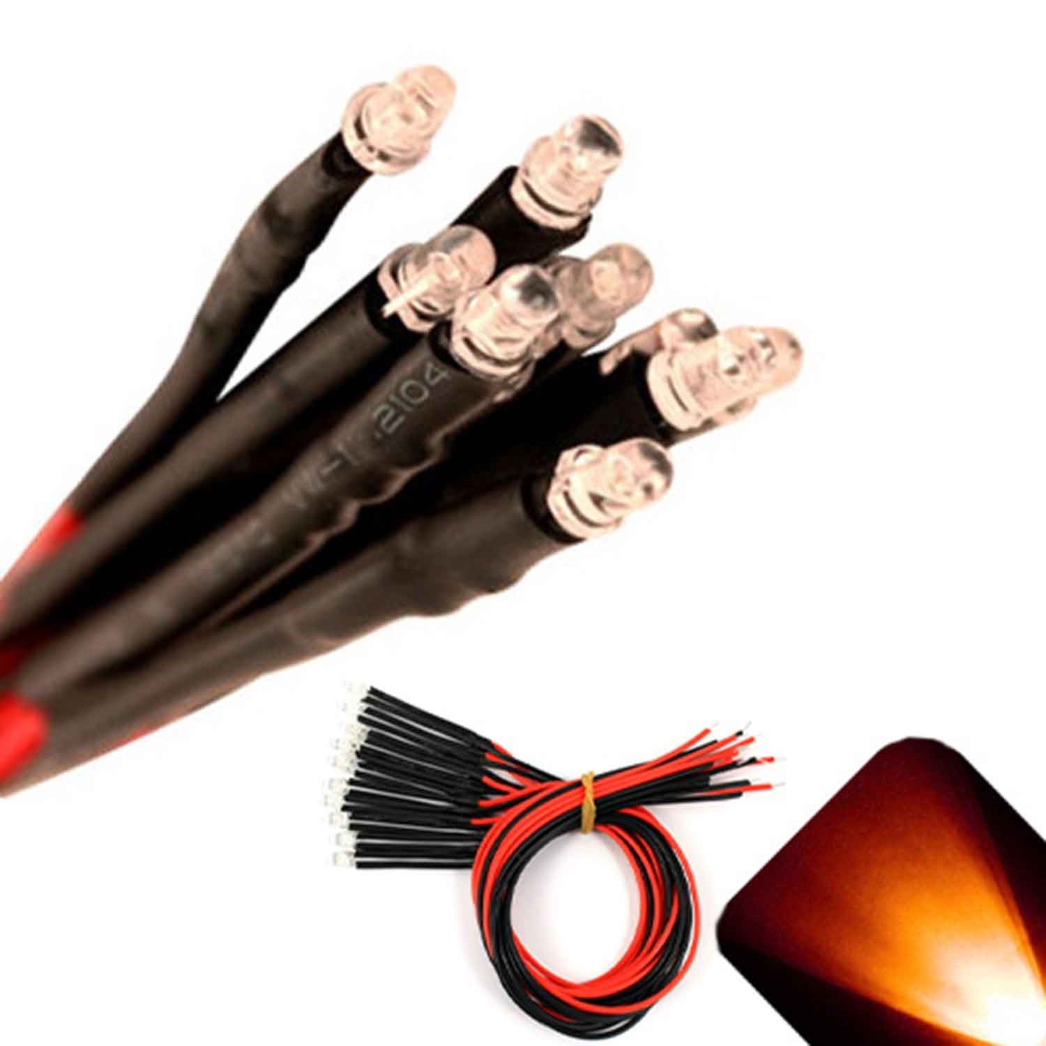 5 x Pre wired 9v 3mm Amber Orange LEDs Prewired 9 volt DC LED Light RC 8v 7v