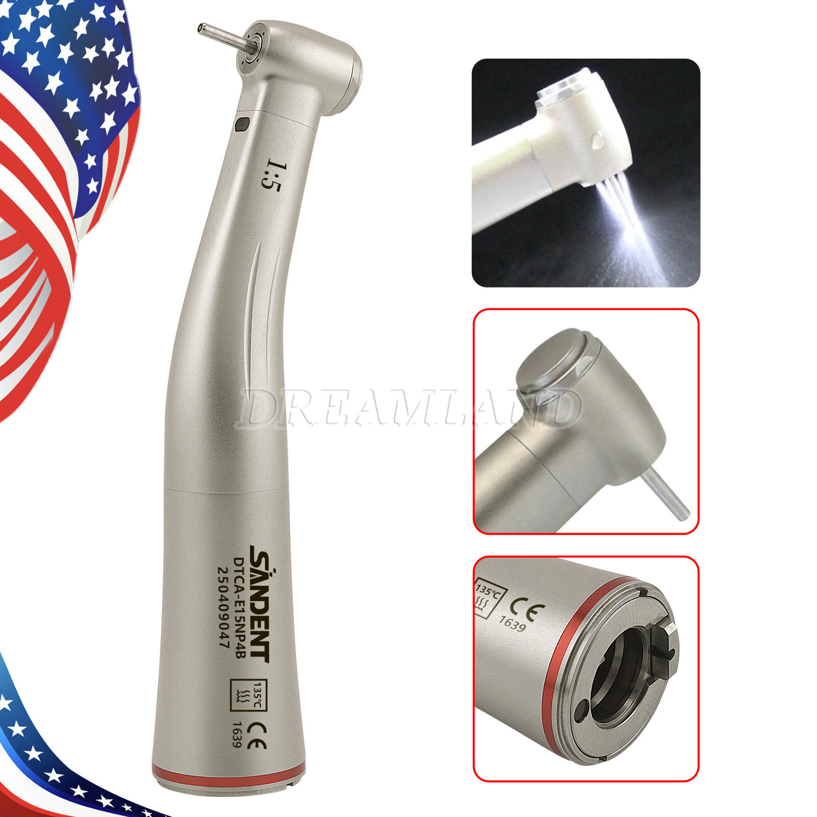 3pcs SANDENT Dental 1:5 LED Contra Angle Handpiece High Speed for Electric Motor