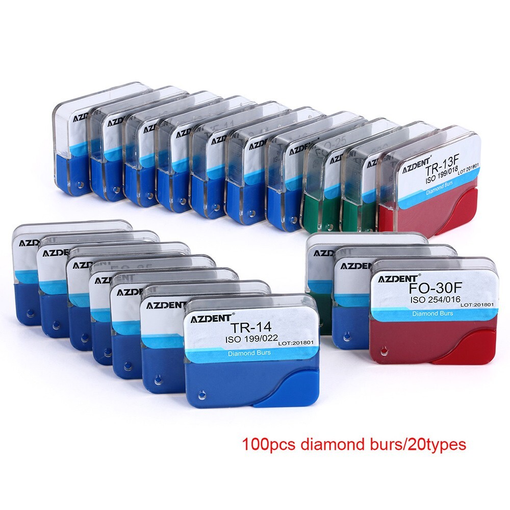 100pcs AZDENT Dental FG Diamond Burs for High Speed Handpiece Medium 1.6mm USA