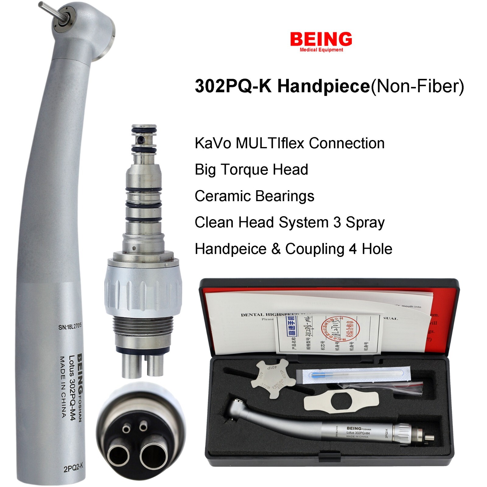 BEING Dental High Speed Handpiece Turbine Fiber Optic For KaVo Coupler 4 6 Hole