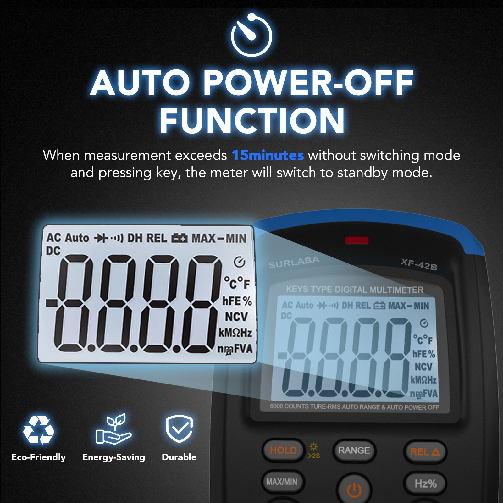 Multimeter Tester TRMS 6000 Counts AC/DC Voltage Meter NCV Backlight Data Hold