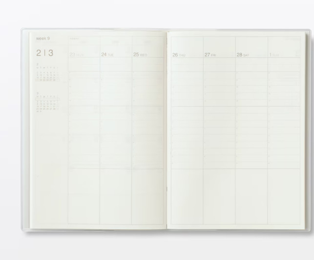 Muji 2026 Vertical Monthly Weekly Planner 2026. 03 – 2027. 04 Black B6 or A5