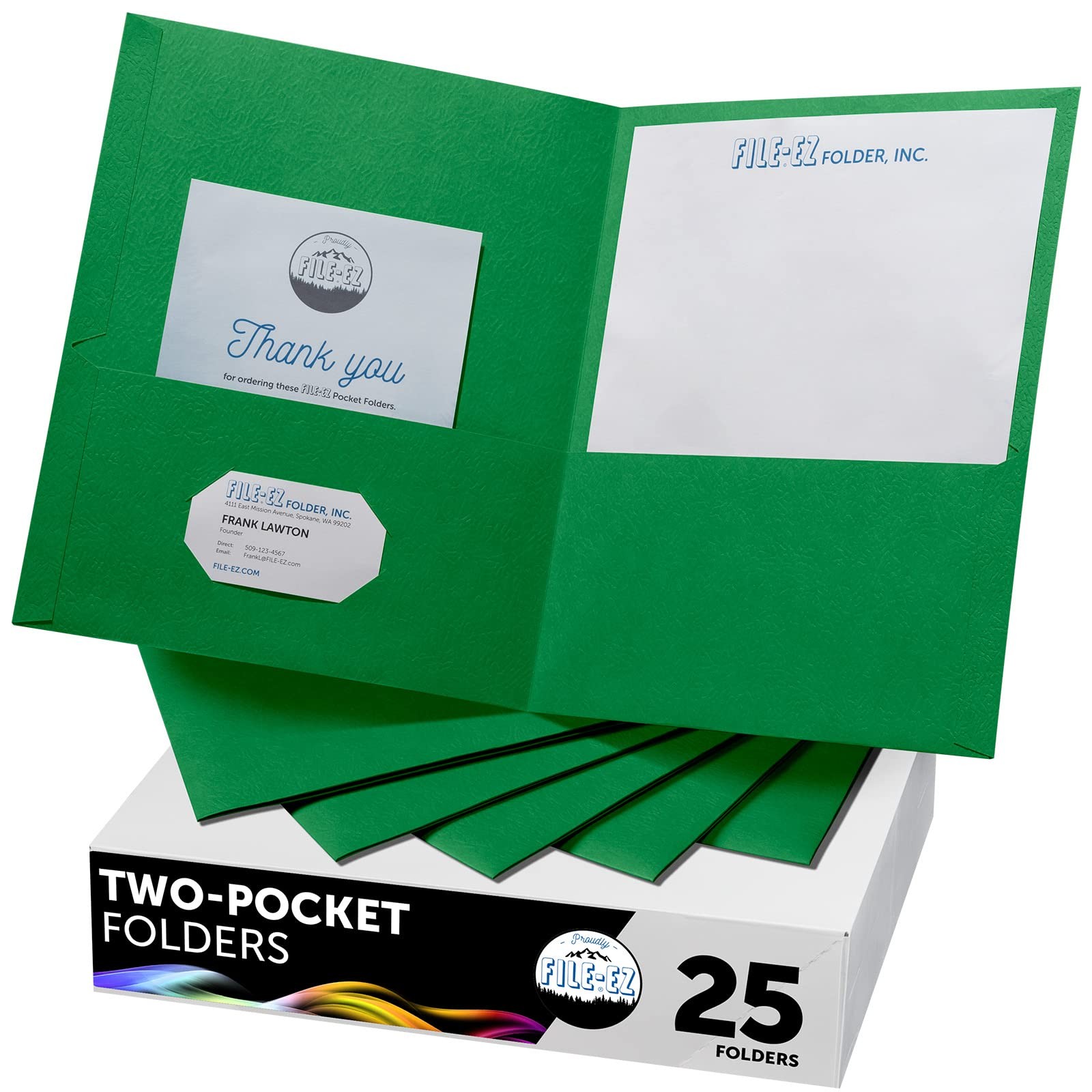 Two-Pocket Folders 25 Pack Green Textured Letter Size Paper for School Office