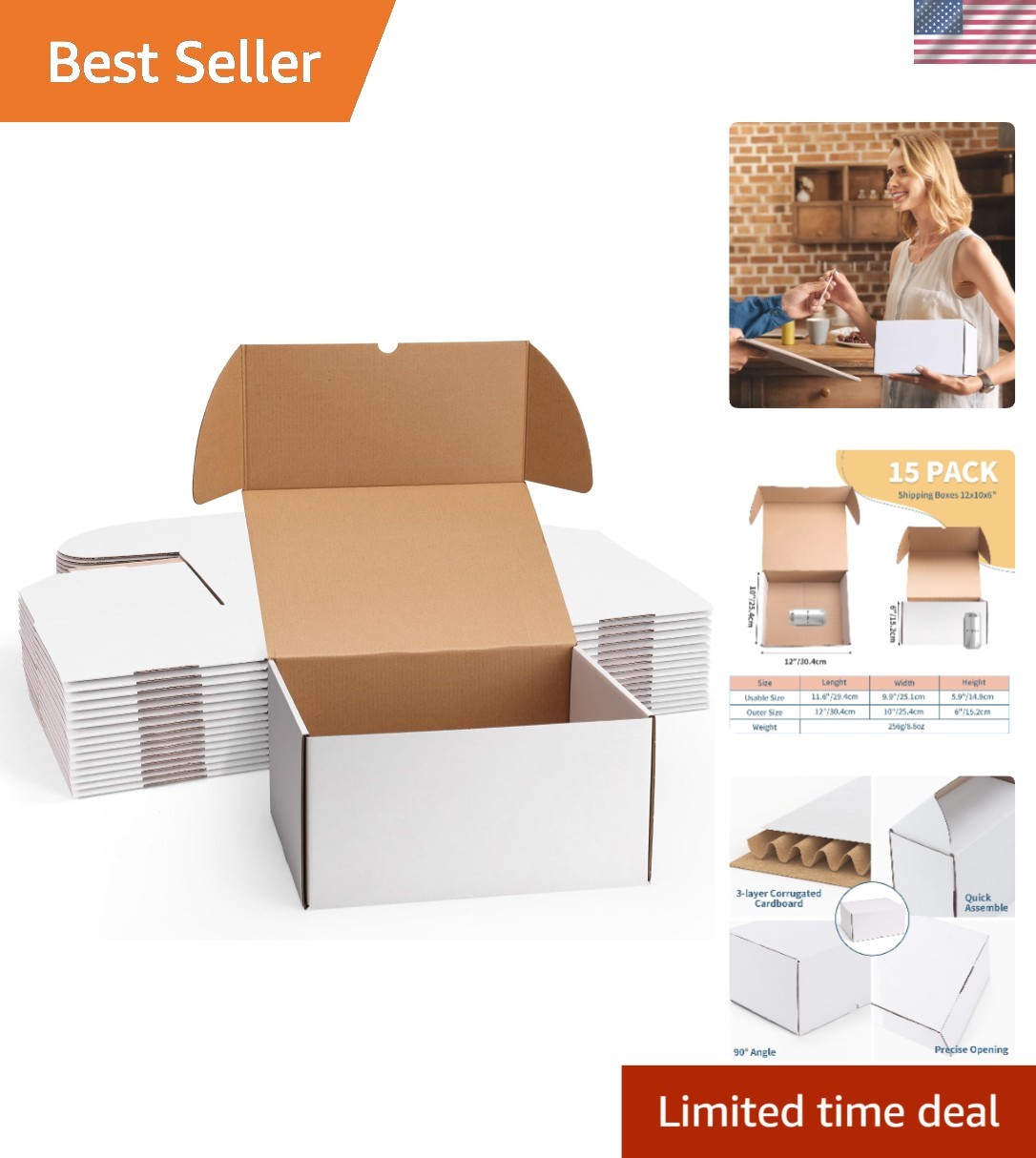 Versatile 15-Pack Matte White Shipping Boxes 12x10x6 – Perfect for Mailing Gifts