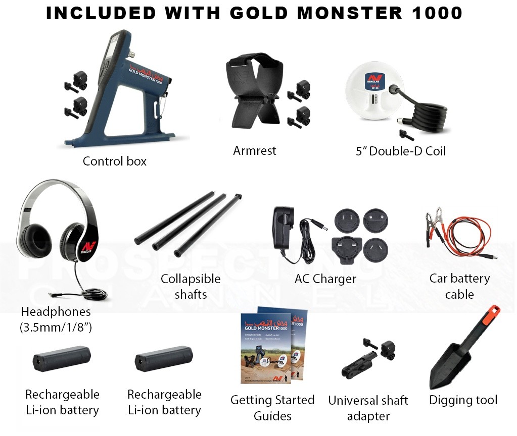 MINELAB GOLD MONSTER 1000 METAL DETECTOR 5 Inch Coil, Headphones 3 YEAR WARRANTY