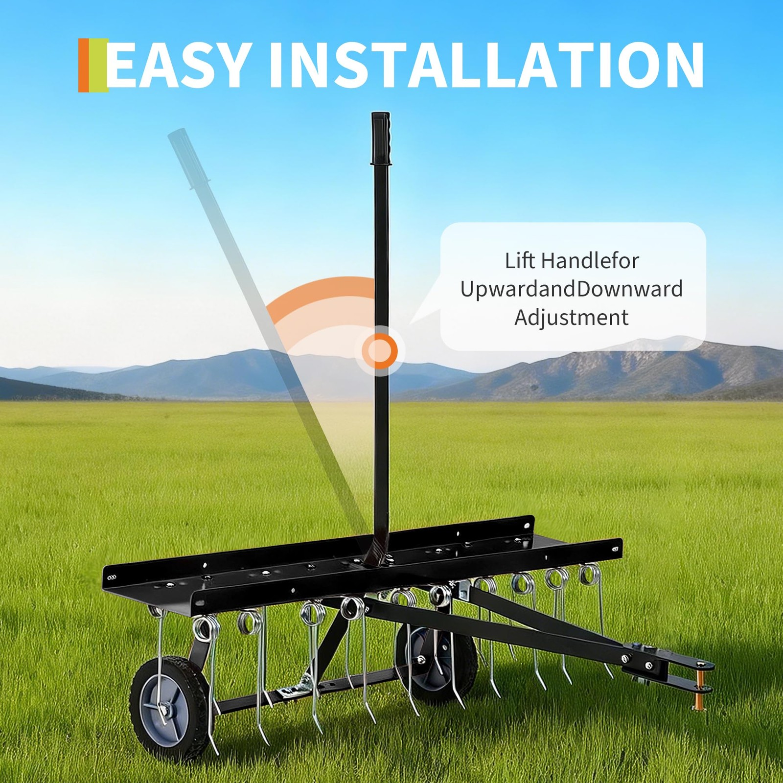 Tow Behind Lawn Rake, 48-Inch Tow Dethatcher with 24 Spring Steel Tines, Lawn…