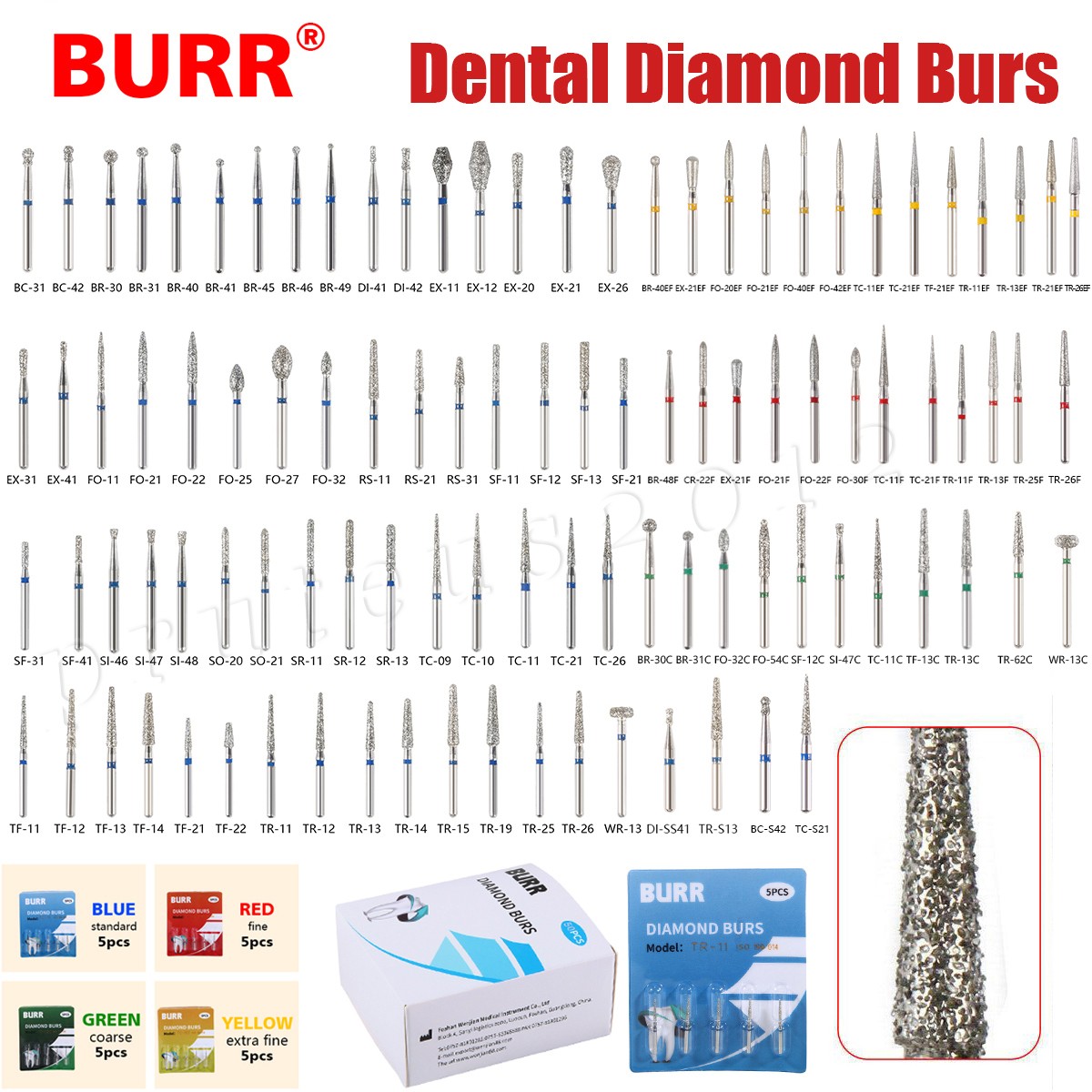 50pcs Fresas es de Diamante FG Mezclado Diamond Burs FG 1.60mm a&