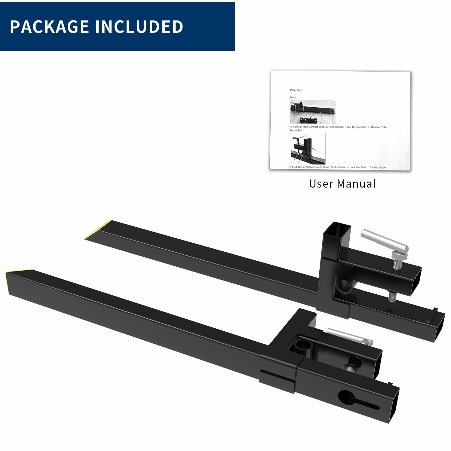 60″ Clamp on Pallet Forks 4000lb Loader Bucket Skid Steer Tractor Stabilizer Bar