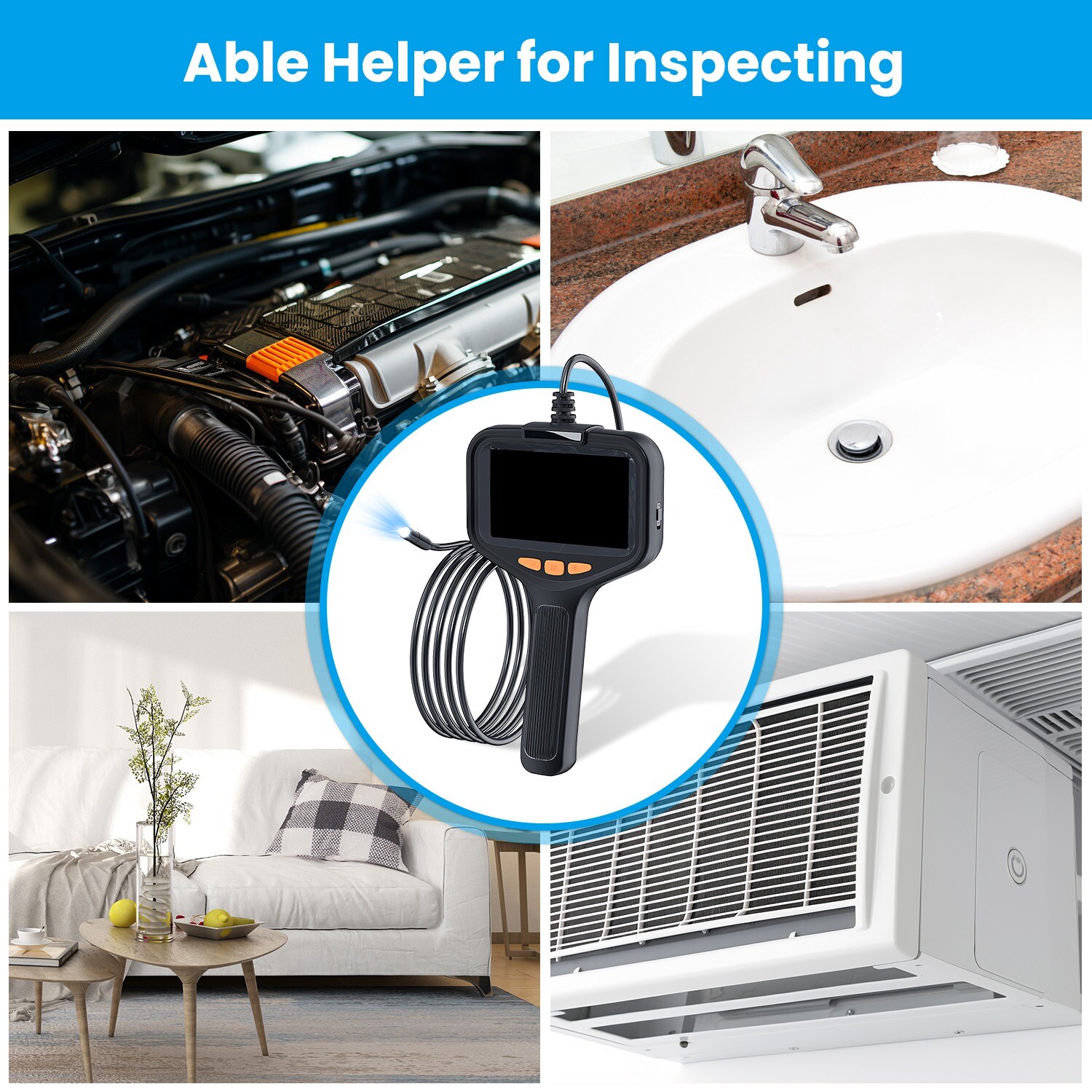 4.3in Inspection Camera w/ Light Articulating Camera for Plumbing Inside Wall