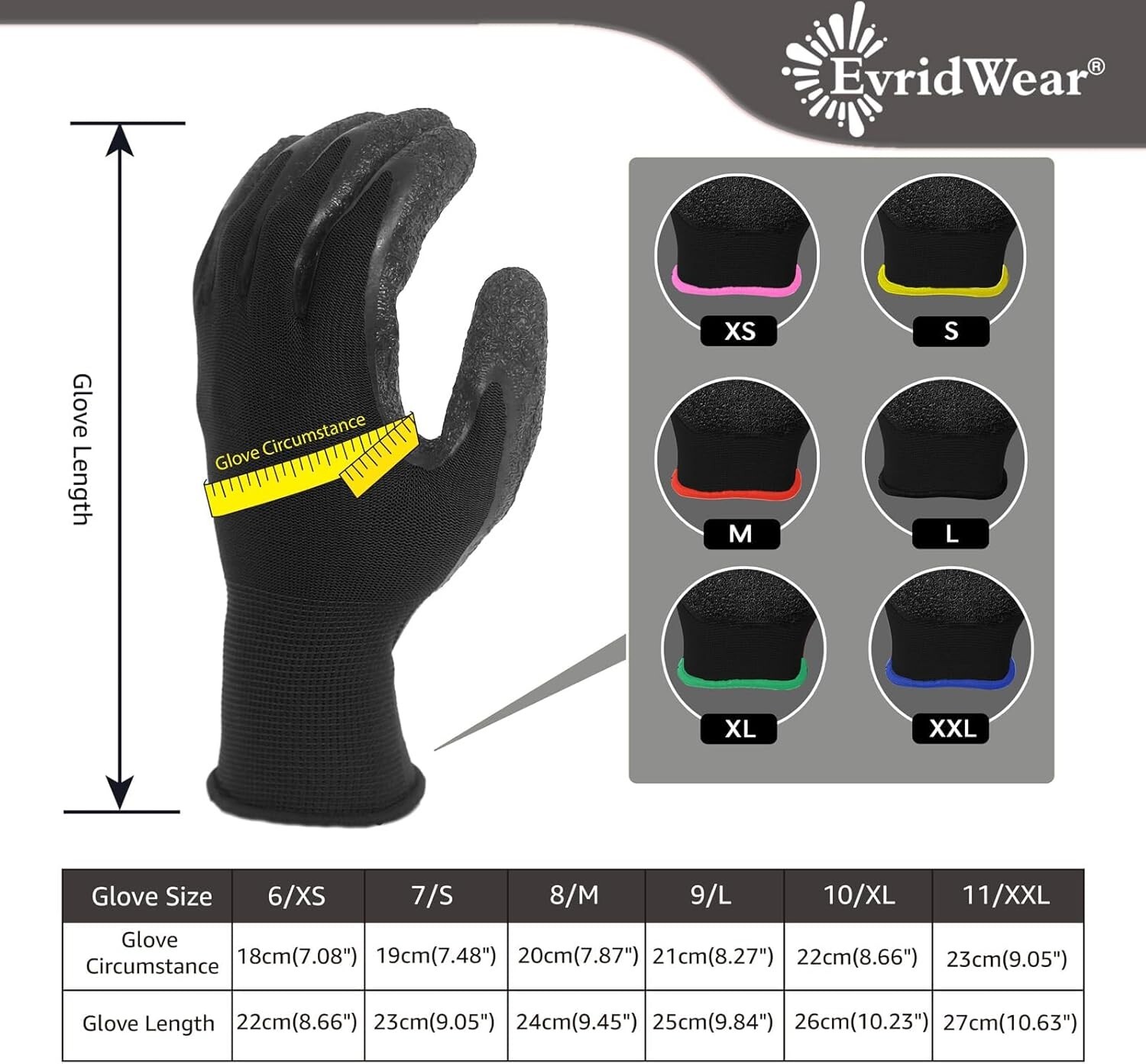 EvridWear 12 Pairs Pack Crinkle Latex Rubber Coated Work Gloves