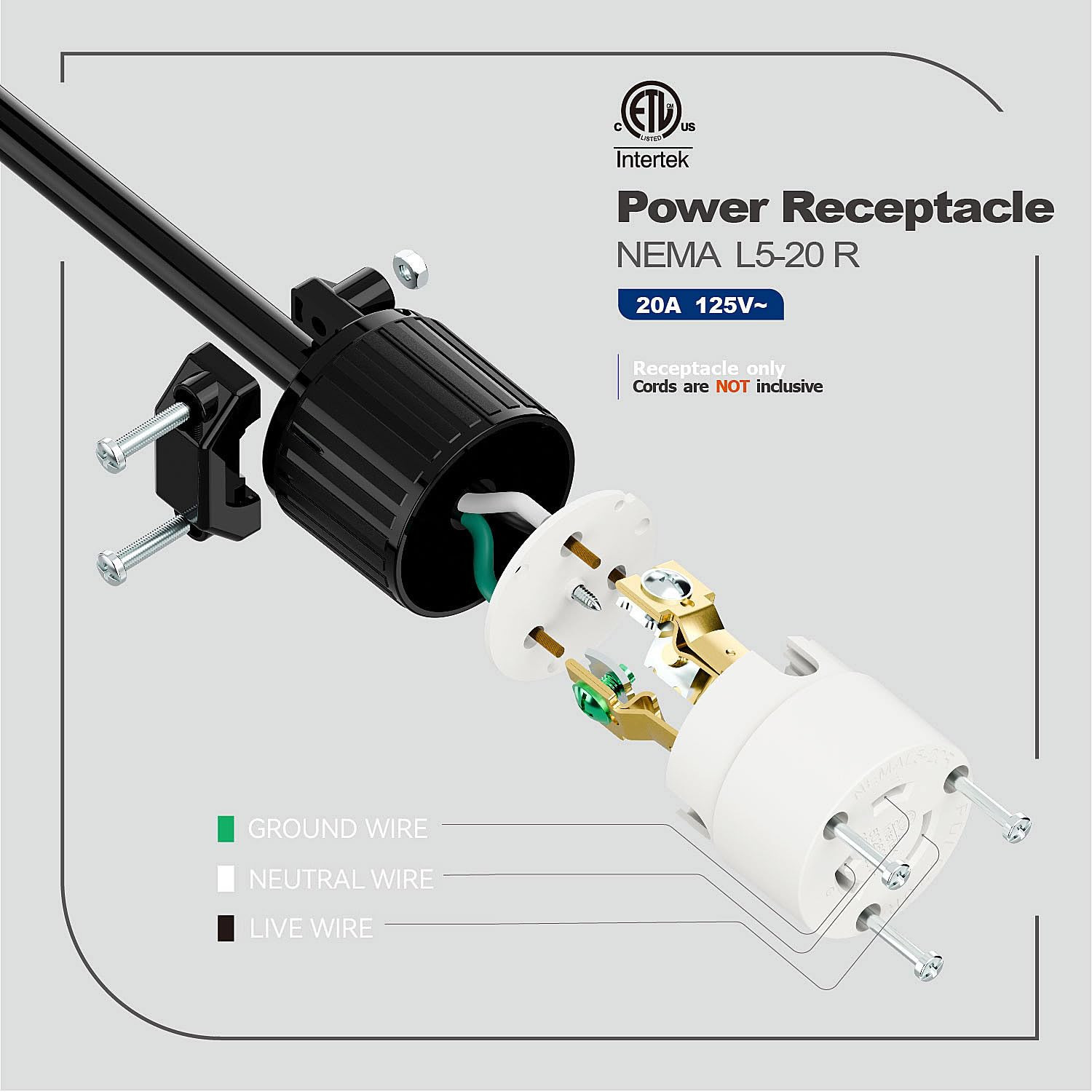 NEMA L5-20R Locking Plug Receptacle (ETL Listed) Twist Lock L5-20R 20Amp 125Volt