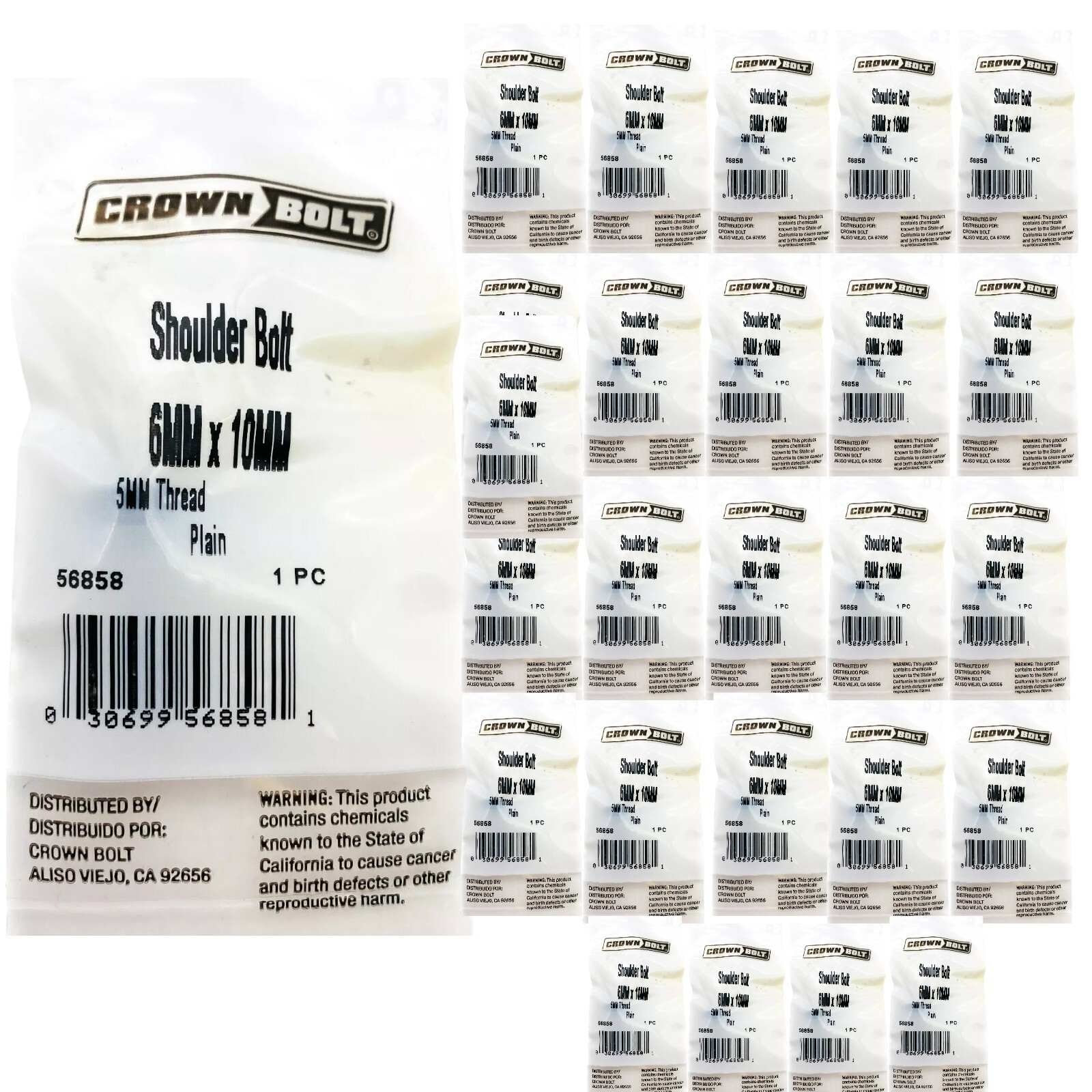 Crown Bolt 56858 Plain Shoulder Bolt 6mm x 10mm – 5mm Thread, 25 Pcs